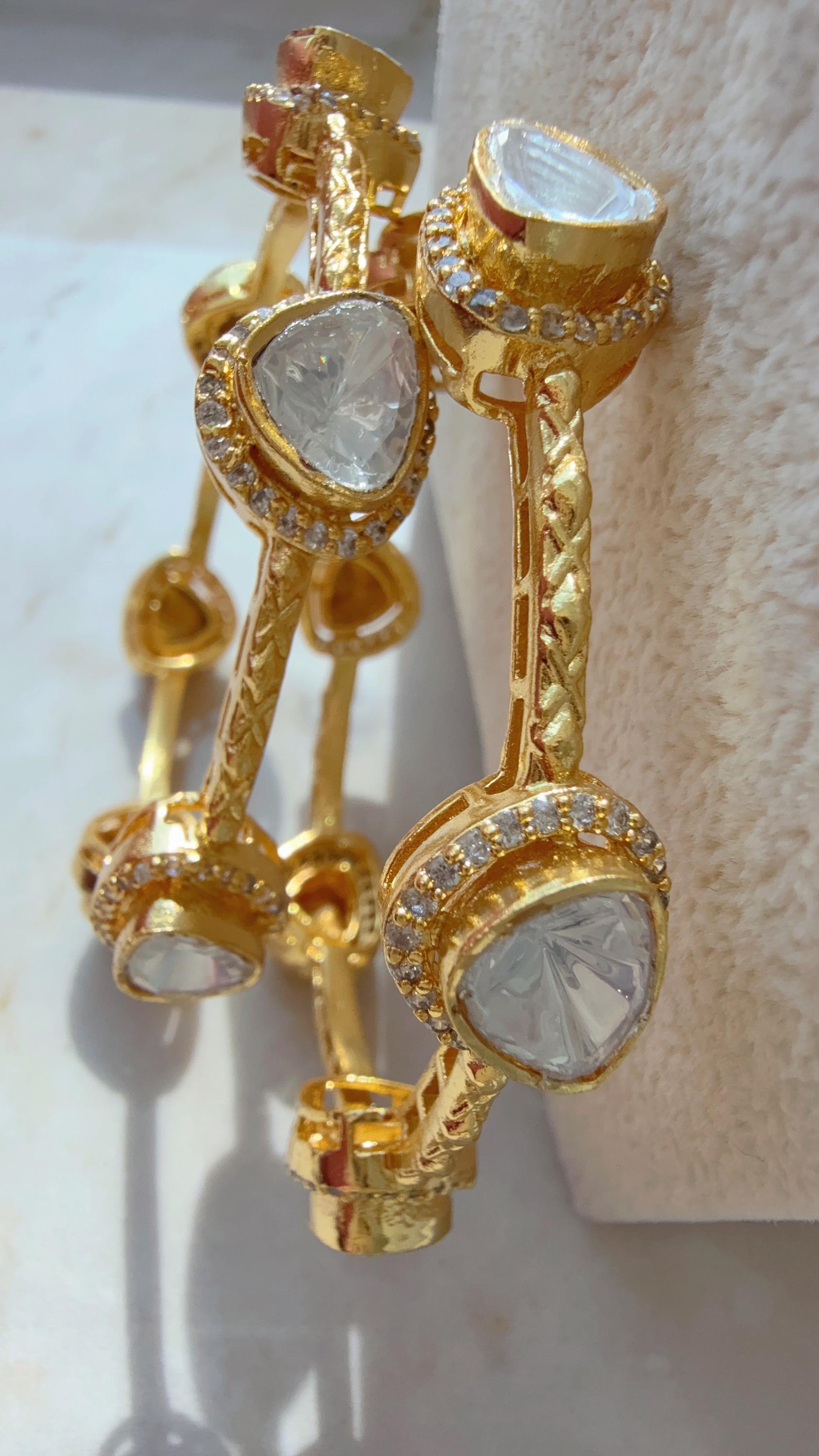 Sabyasachi-Inspired Moissanite kundan Moissanite Gold kundan bridal kada Bangles /Indian Jewelry /bridal kundan kada diamond bangles