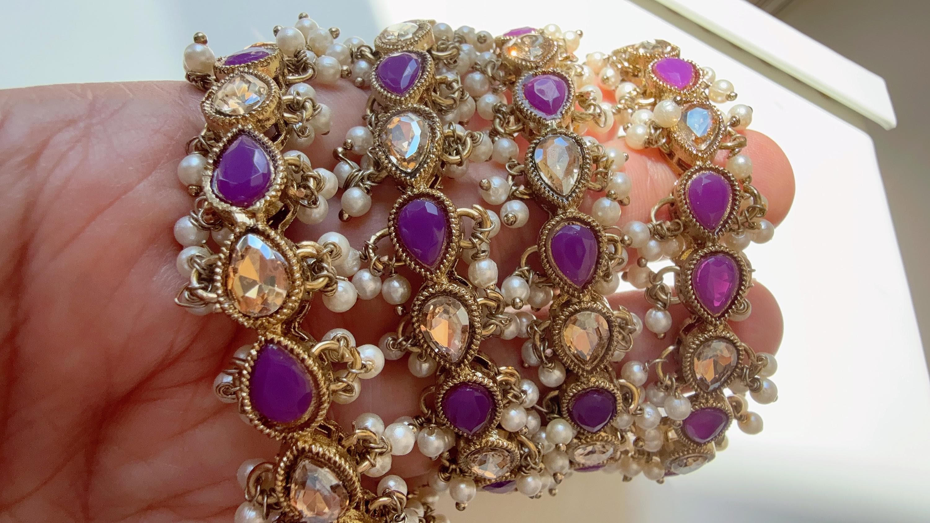 New arrival big polki size Purple Kundan Pearl Bangles 4 PC/Indian Bangles/wedding jewelry/Purple Kundan bangles/Polki Kundan bangles