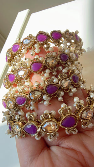 New arrival big polki size Purple Kundan Pearl Bangles 4 PC/Indian Bangles/wedding jewelry/Purple Kundan bangles/Polki Kundan bangles