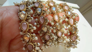 Baby Pink Kundan Pearl Bangles 4 PC/Indian Bangles/ Indian jewelry/wedding jewelry/Baby Pink Kundan bangles/Polki Kundan Baby Pink bangles