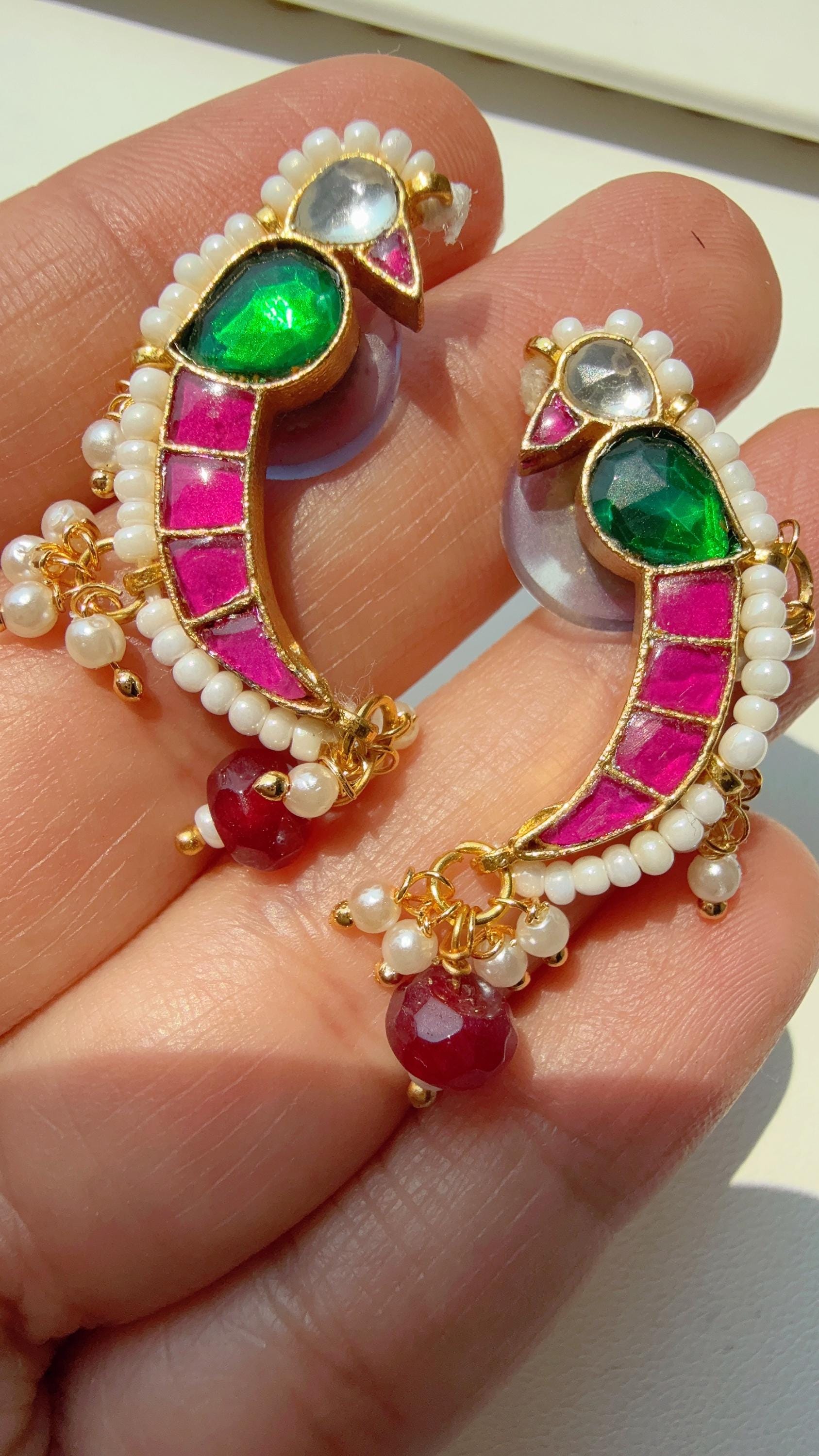Pachi Kundan earrings/Bird pachi kundan earrings/Indian kundan earrings/Ruby green earrings
