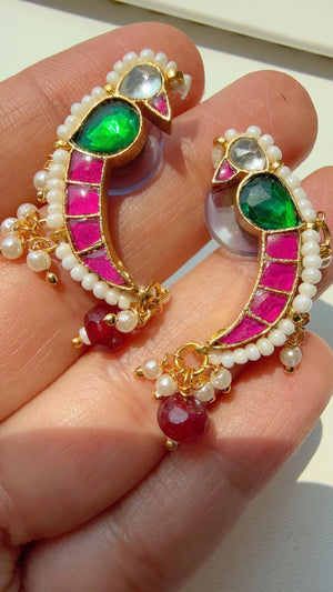 Pachi Kundan earrings/Bird pachi kundan earrings/Indian kundan earrings/Ruby green earrings