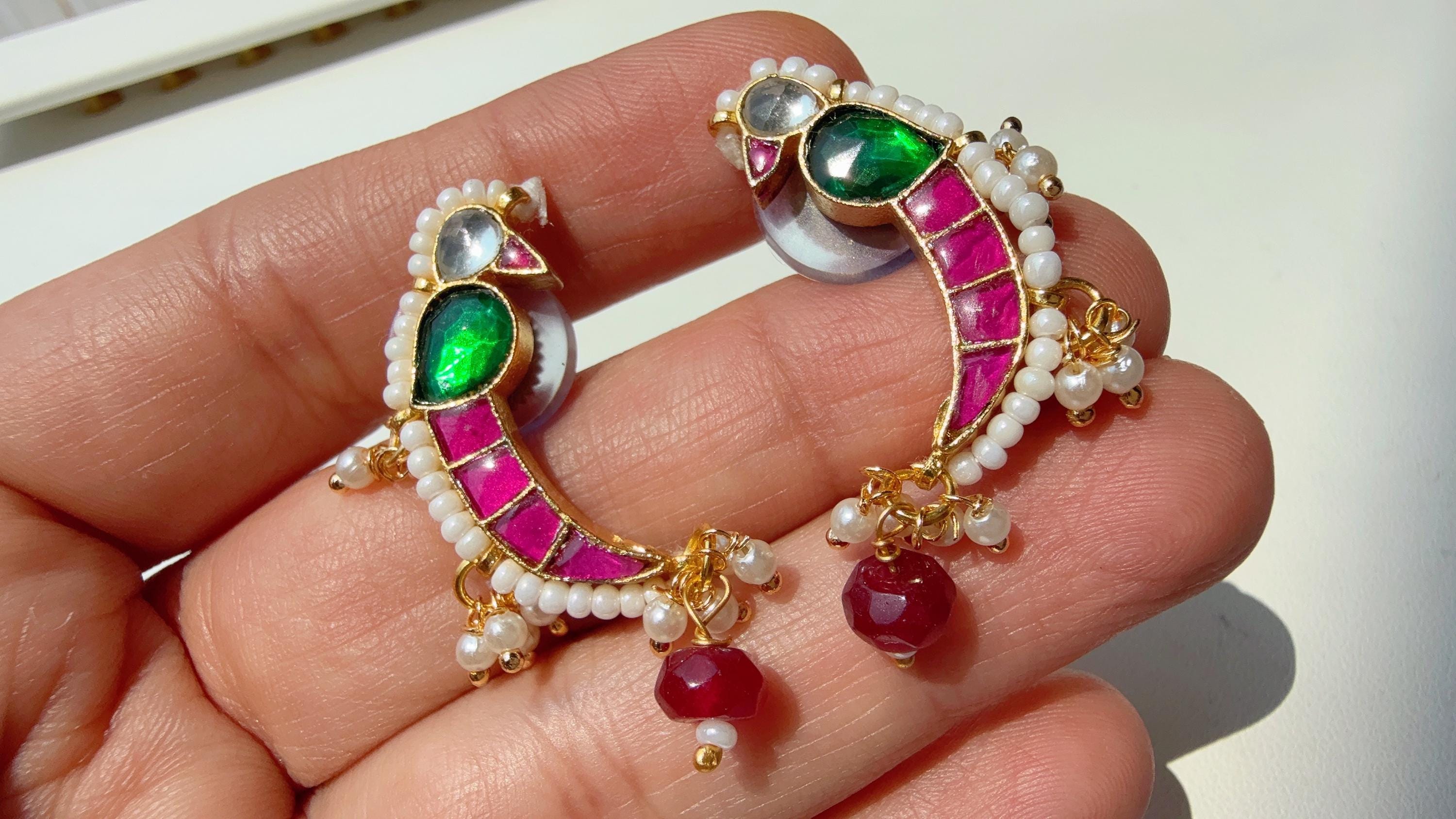 Pachi Kundan earrings/Bird pachi kundan earrings/Indian kundan earrings/Ruby green earrings