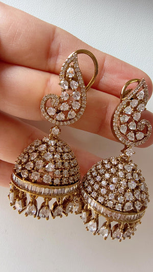 Antique look Diamond hoops Earrings/Antique Diamond Bali Hoops /Indian Earrings// Kundan Jhumka /Cubic Zirconia jhumka earrings