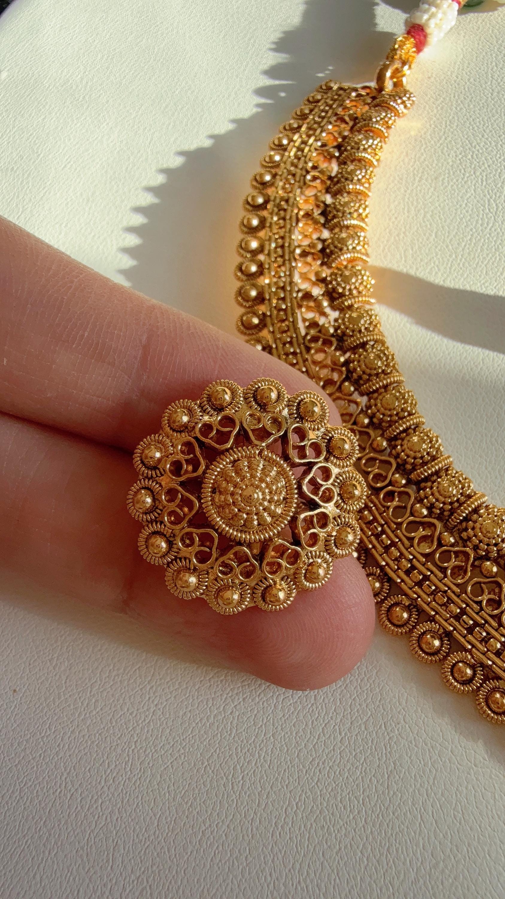 Antique Gold choker studs Necklace/Indian wedding jewelry/South Indian Jewelry/Wedding necklace/Temple Jewelry