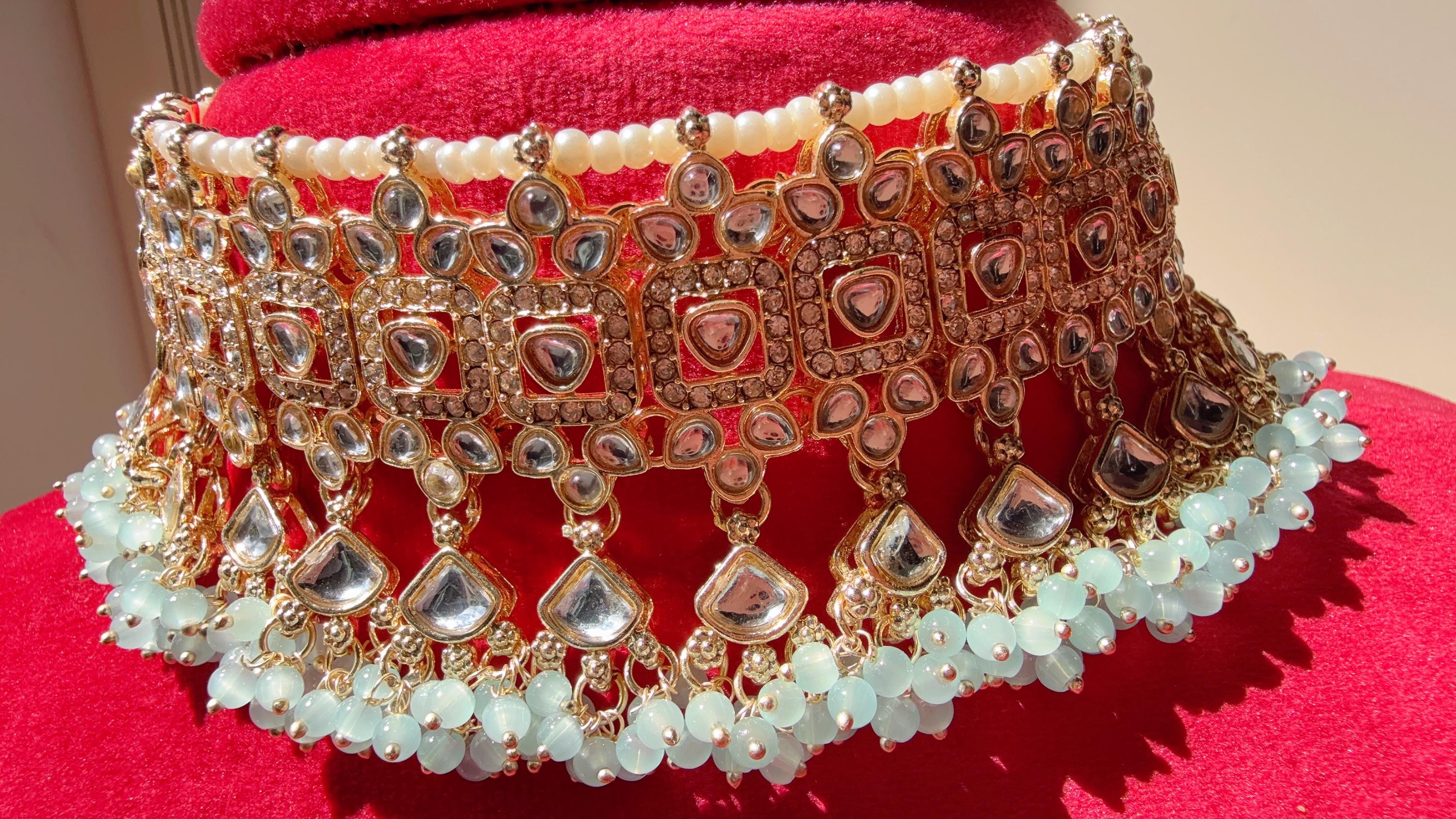 Antique Polki Kundan SKy blue choker Set/Kundan Choker/bridal necklace/Indian wedding jewelry/Bridal necklace set/Light blue choker