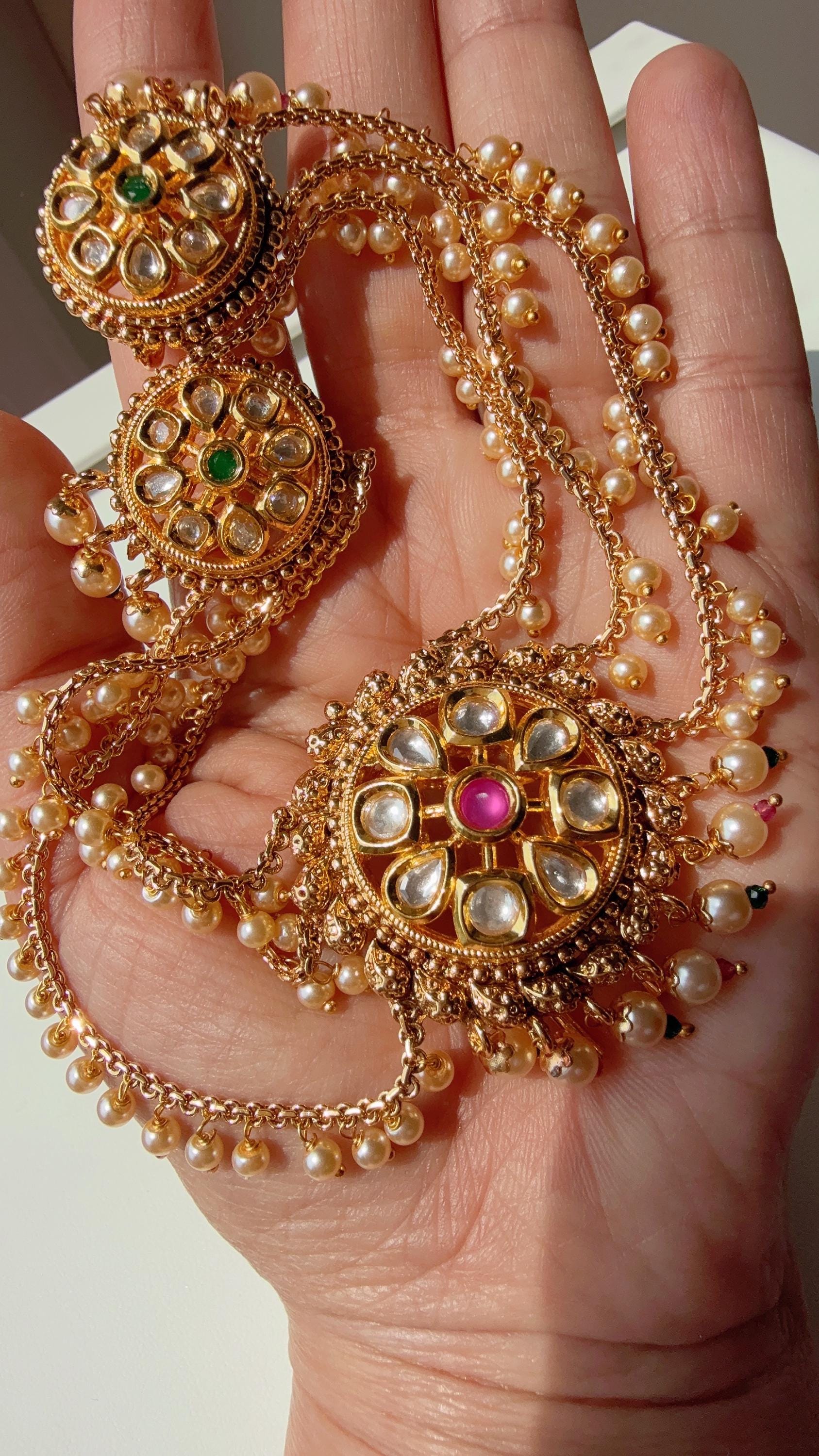 Ruby Green kundan Bun Pin/Mathapatti /Hair Clip/ Kundan Hair clips/Juda clip Choti/Kundan hair accessories/bridal hair jewelry