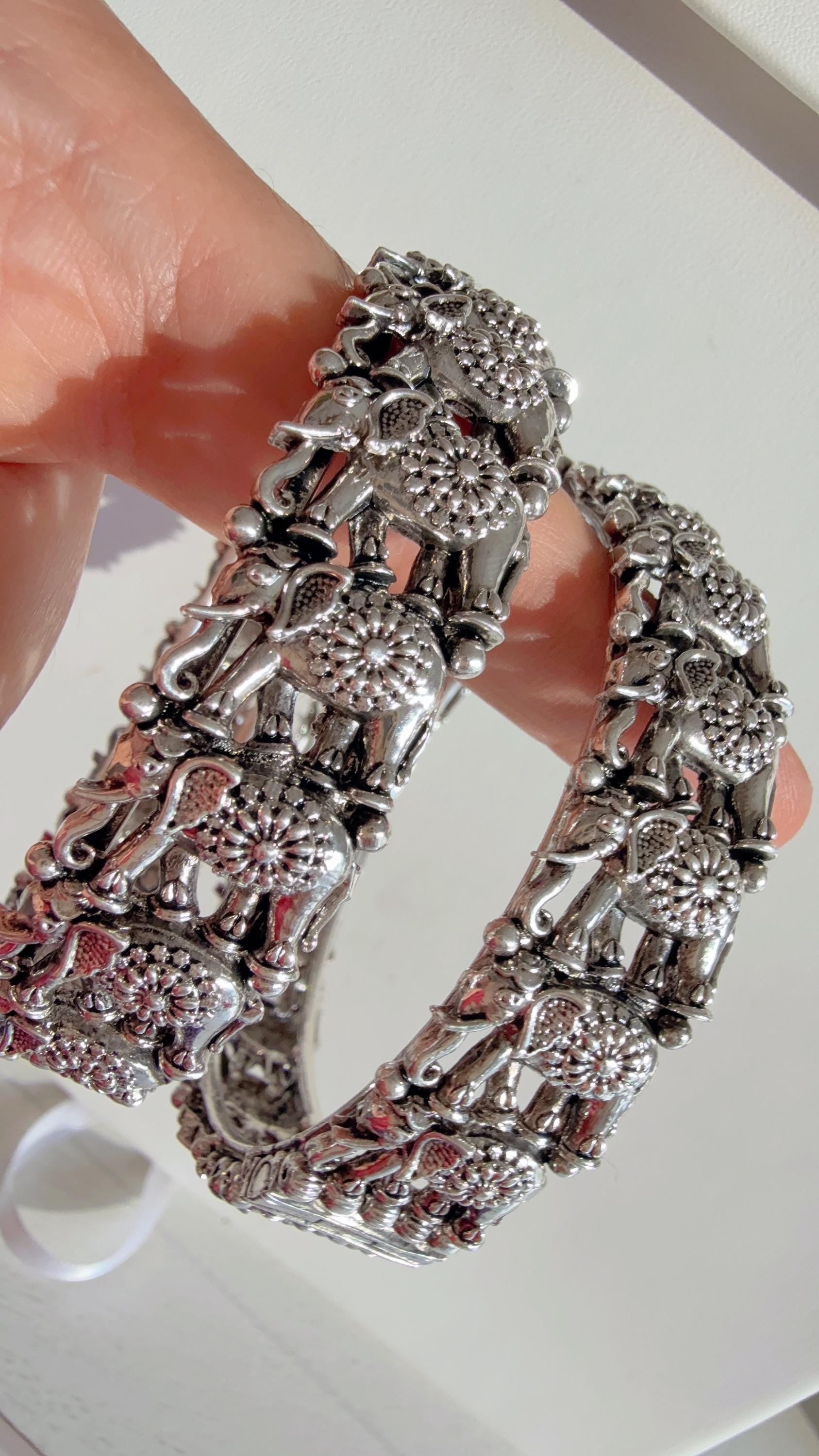 Openable Oxidized Silver elephant Bangles /German Silver /Oxidized Bangles/ Silver Bracelet /Indian bangles//Indian Wedding Bangles