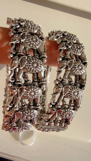 Openable Oxidized Silver elephant Bangles /German Silver /Oxidized Bangles/ Silver Bracelet /Indian bangles//Indian Wedding Bangles