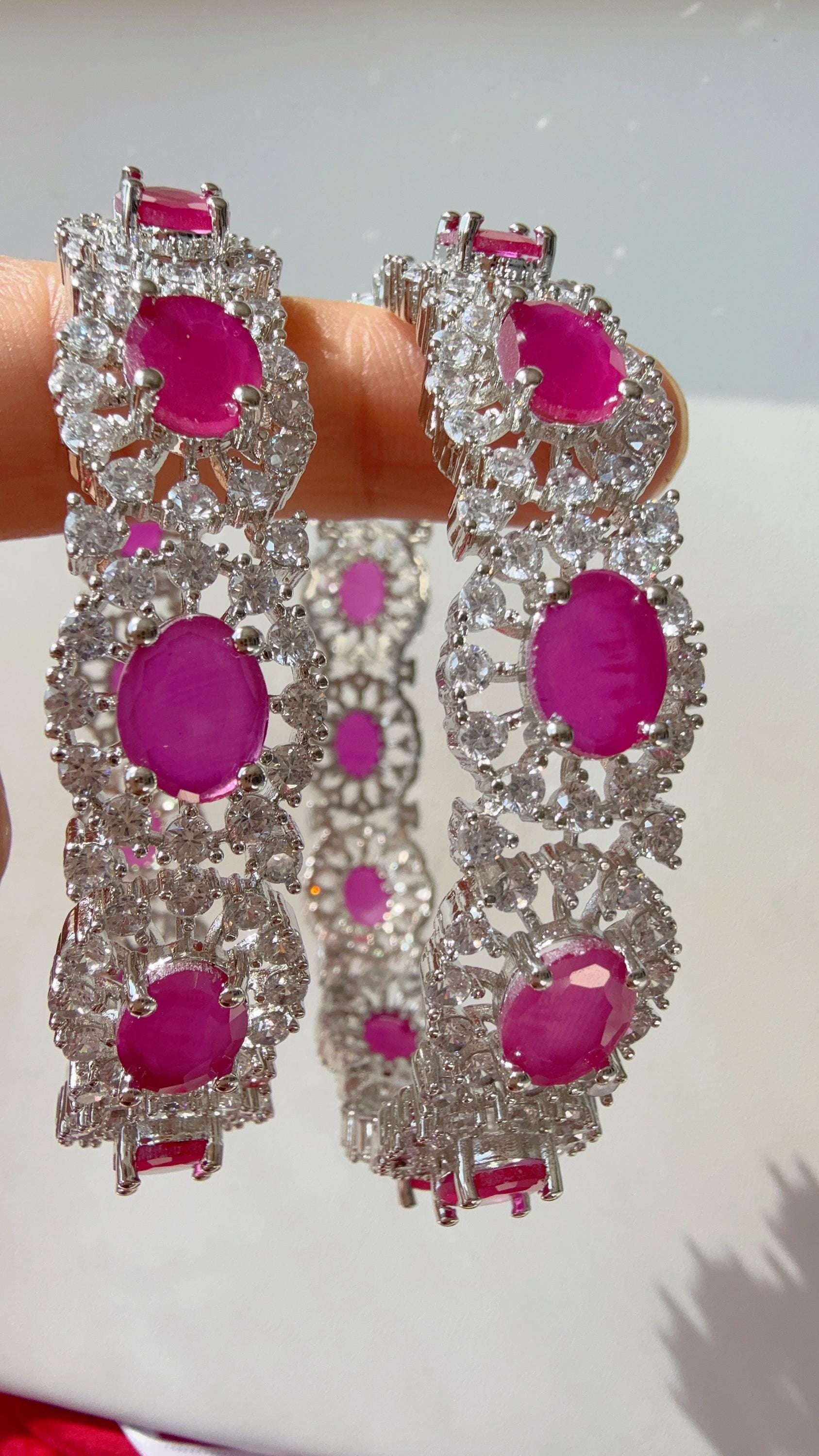 Ruby silver diamond Bangles/Ruby CZ Adkada bangles//indian bangles/Indian Jewelry /bridal jewelry/American Diamond kada Bangles