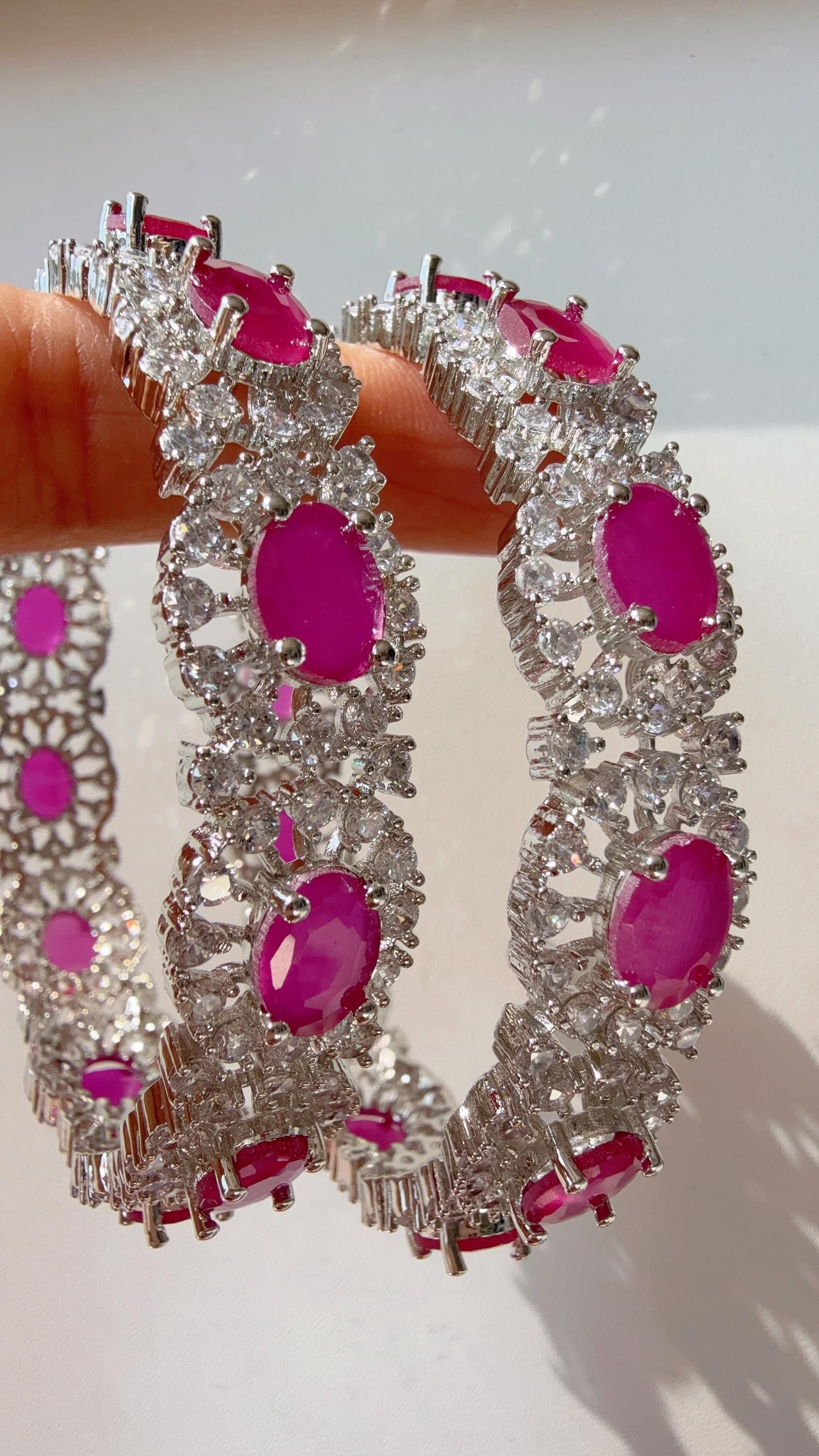 Ruby silver diamond Bangles/Ruby CZ Adkada bangles//indian bangles/Indian Jewelry /bridal jewelry/American Diamond kada Bangles
