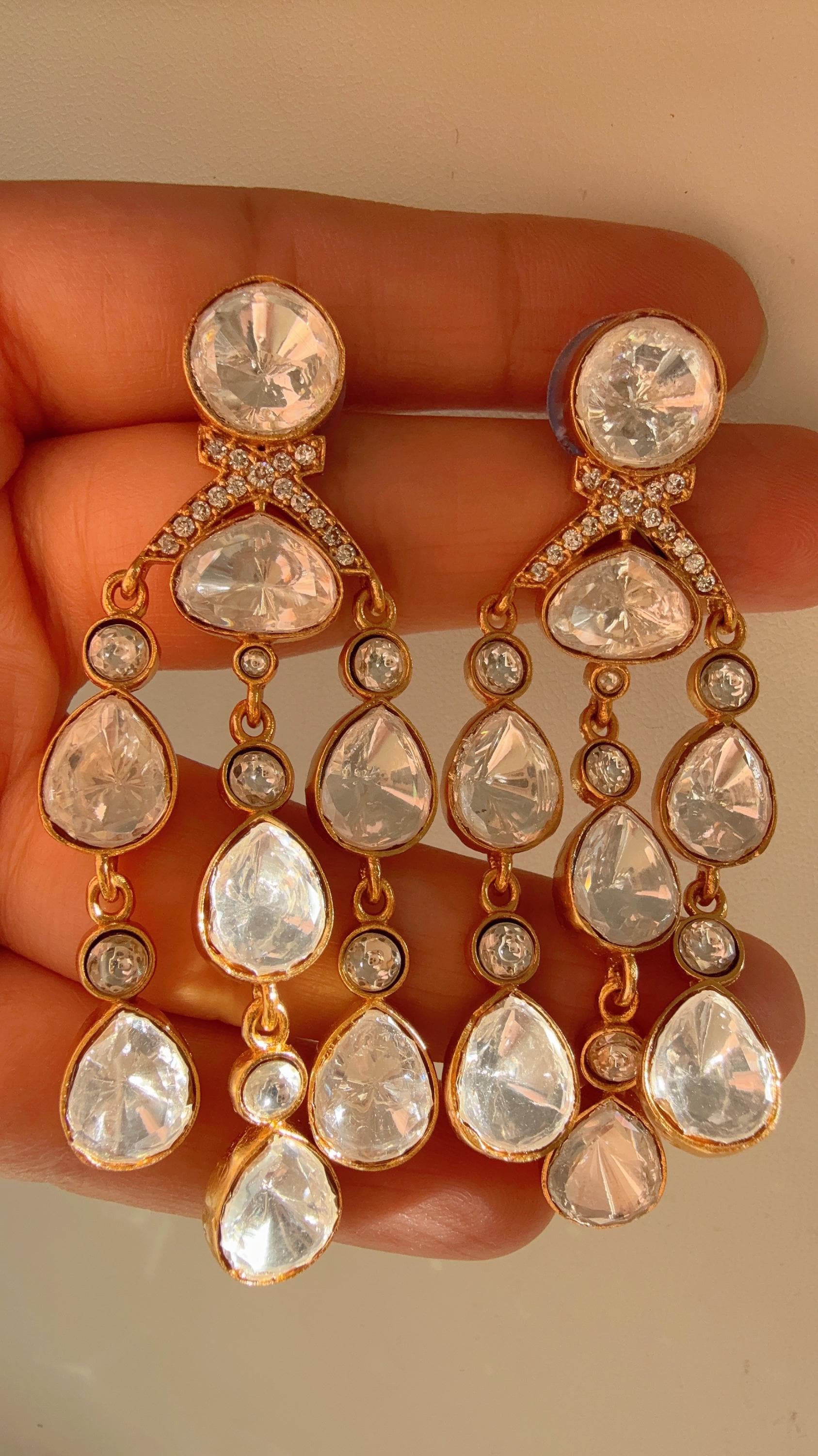 Sabyasachi-Inspired Moissanite kundan dangler Earrings/Elegant Statement Jewelry/Antique Moissanite Polki Earrings/Bridal Diamond earrings