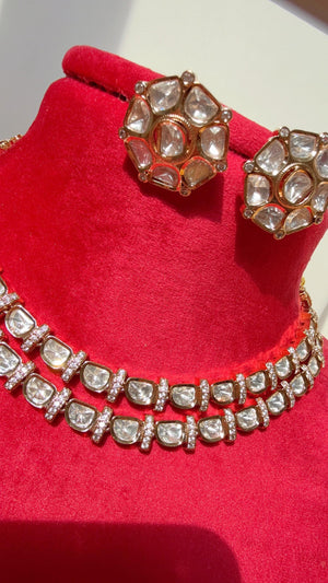 Double strand Moissanite diamond Gold Plated necklace/Kundan Jewelry Moissanite necklace set/diamond Necklace /Indian Bridal Jewelry