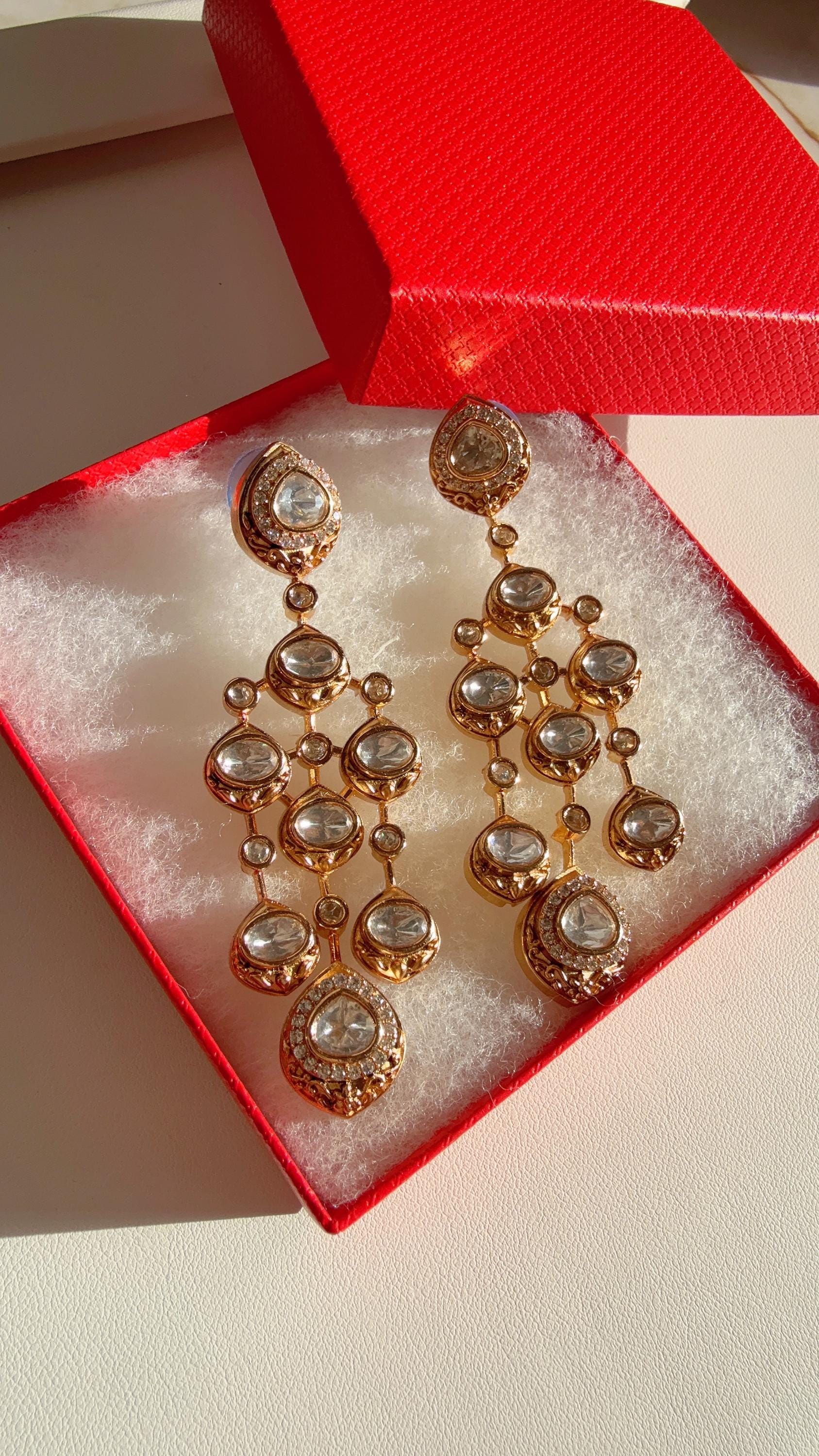 Restocked Sabyasachi-Inspired Moissanite kundan Earrings/Elegant Statement Jewelry/Antique Moissanite Polki Earrings/Bridal Diamond earrings