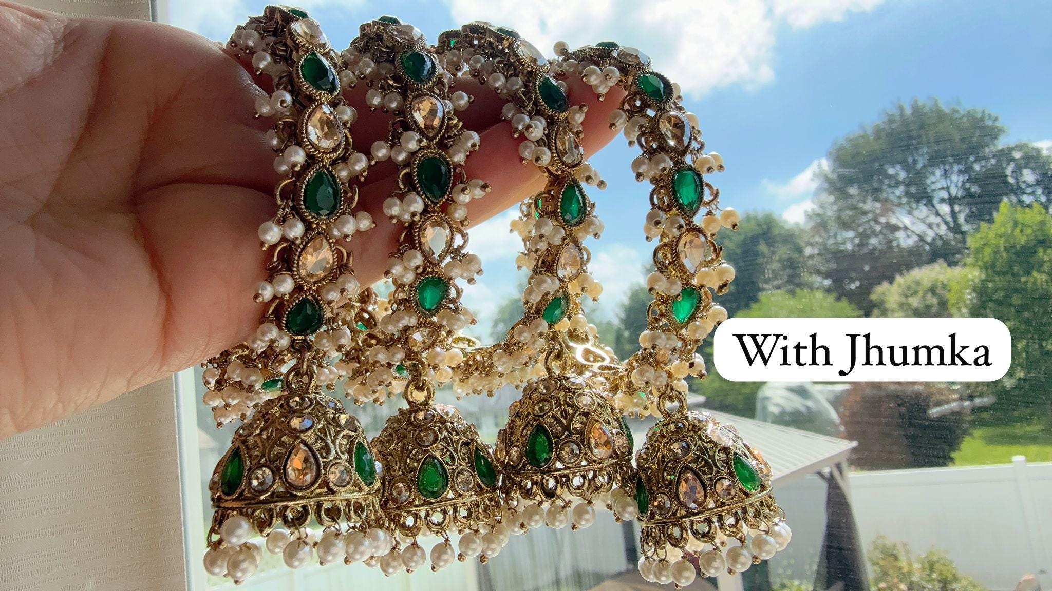 Bridal Green chooda Green Emerald Kundan Pearl Bangles 4 PC/Indian Bangles/ Indian jewelry/wedding jewelry/green Kundan bangles/