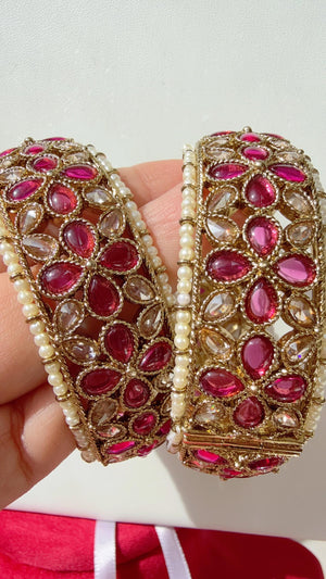Openable Ruby Kundan Polki bridal Bangles kada pair/antique Finished Kundan Polki wide Kada/Indian Jewelry/Ruby Kundan Kangan