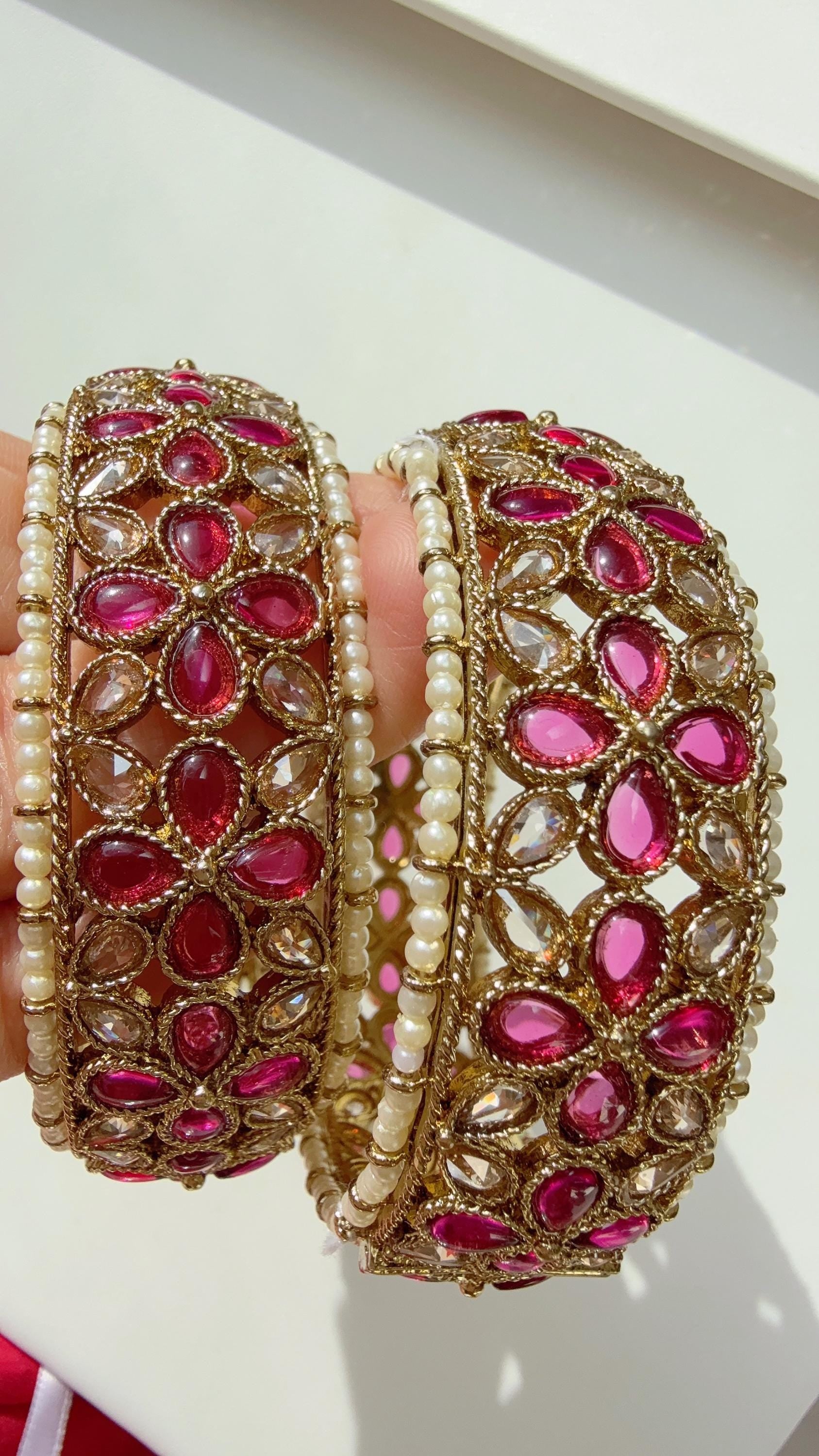 Openable Ruby Kundan Polki bridal Bangles kada pair/antique Finished Kundan Polki wide Kada/Indian Jewelry/Ruby Kundan Kangan