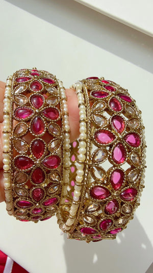 Openable Ruby Kundan Polki bridal Bangles kada pair/antique Finished Kundan Polki wide Kada/Indian Jewelry/Ruby Kundan Kangan