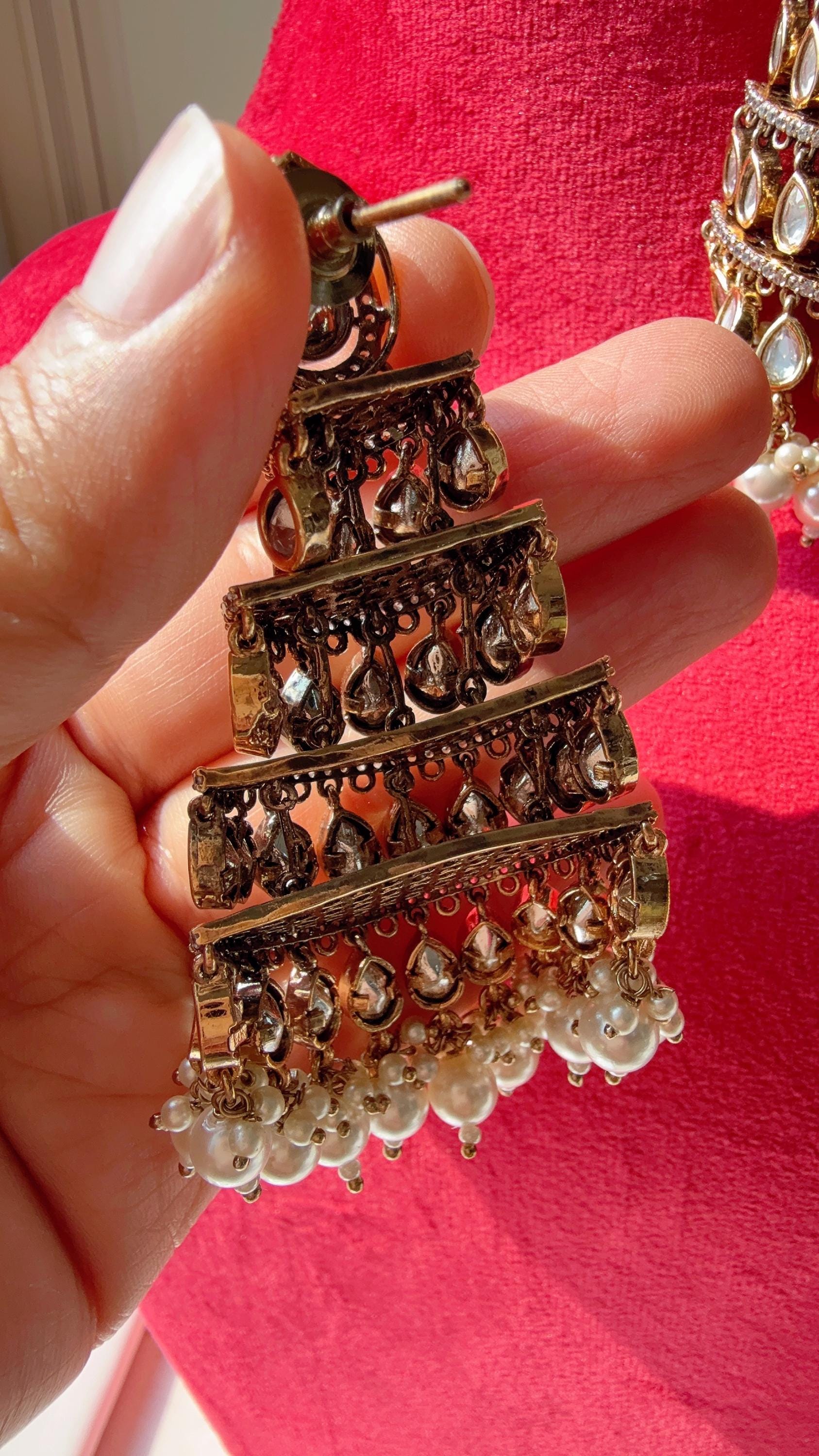 Sabyasachi-Inspired Gold Luxurious Moissanite Chandelier Earrings/Statement Jewelry Moissanite jhumka Earrings/Bridal Diamond earrings