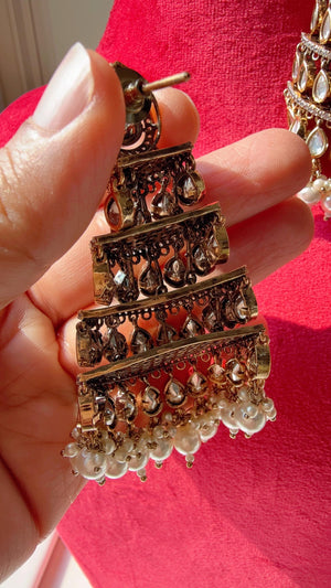 Sabyasachi-Inspired Gold Luxurious Moissanite Chandelier Earrings/Statement Jewelry Moissanite jhumka Earrings/Bridal Diamond earrings