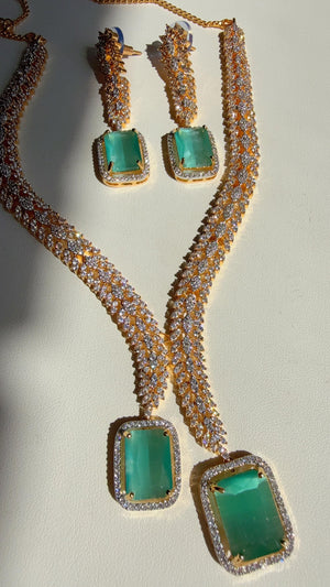Silver Diamond emerald Necklace /Indian jewelry/ CZ 2 tone diamond Choker/Bridal choker/Diamond Jewelry / Indian Necklace/diamond necklace