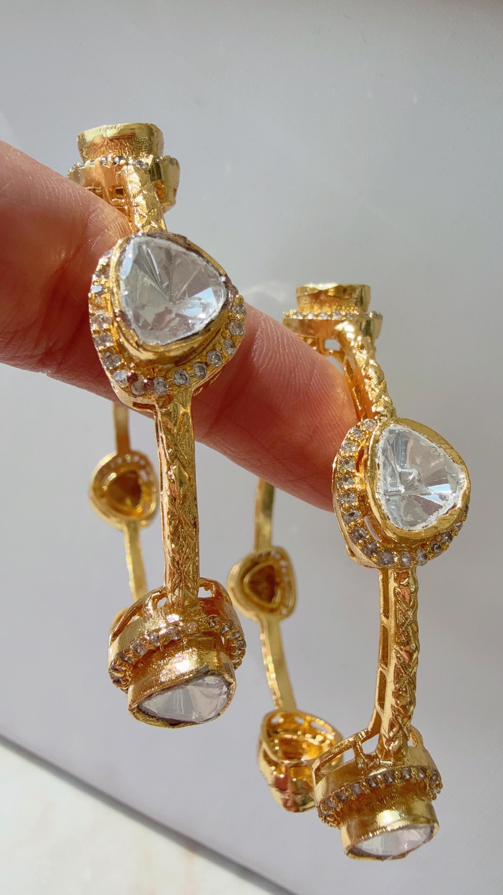 Sabyasachi-Inspired Moissanite kundan Moissanite Gold kundan bridal kada Bangles /Indian Jewelry /bridal kundan kada diamond bangles