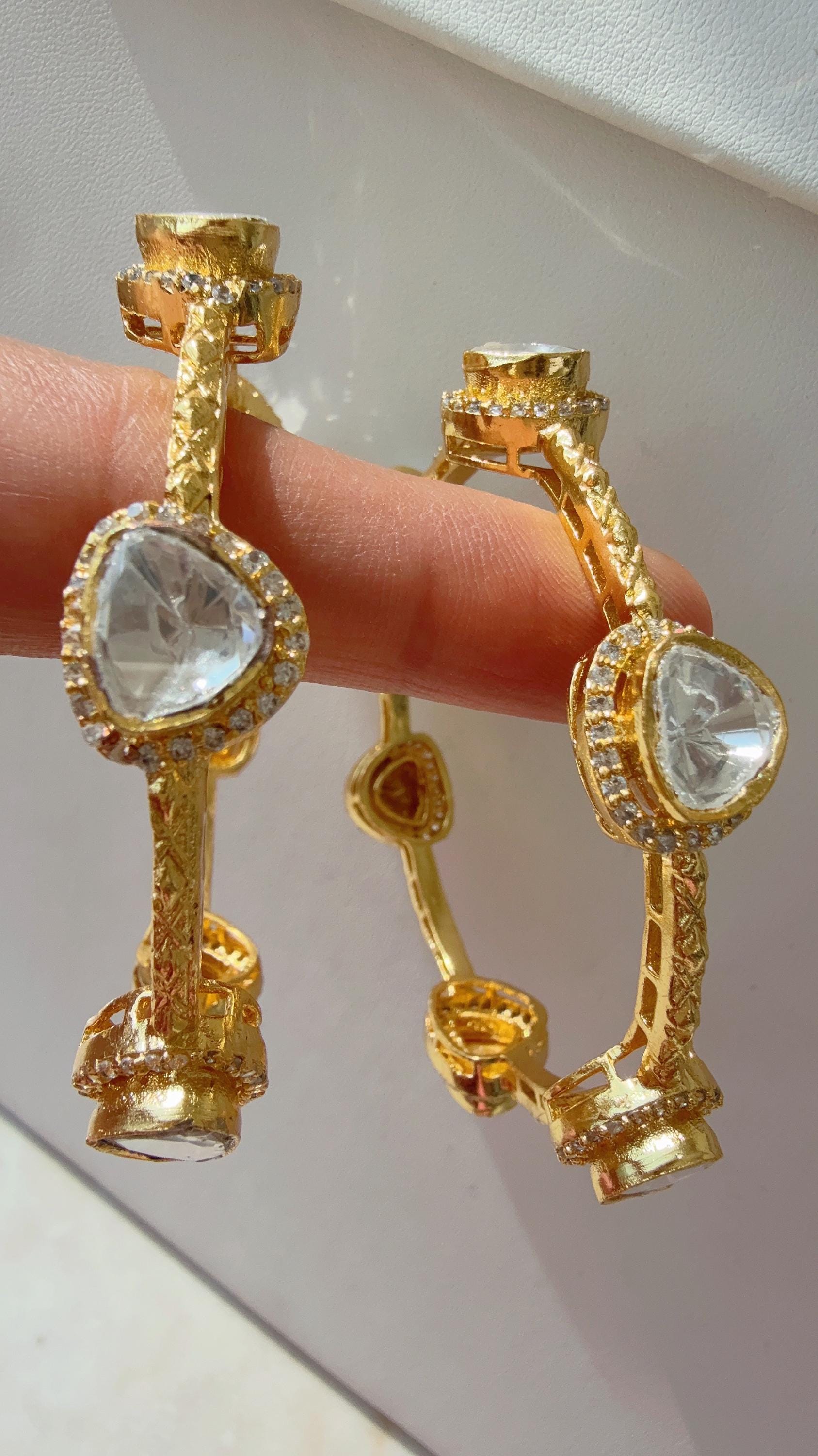 Sabyasachi-Inspired Moissanite kundan Moissanite Gold kundan bridal kada Bangles /Indian Jewelry /bridal kundan kada diamond bangles