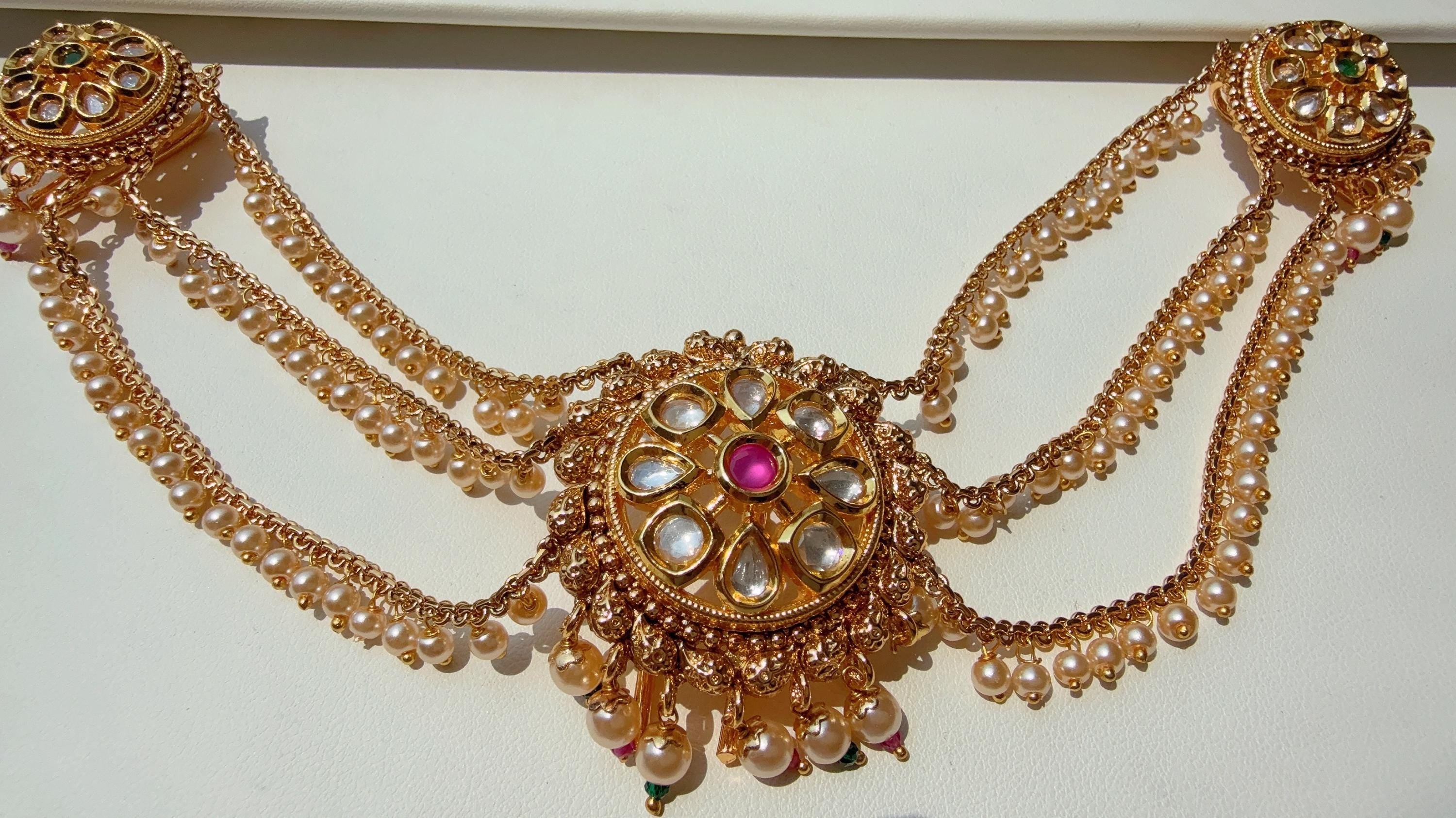 Ruby Green kundan Bun Pin/Mathapatti /Hair Clip/ Kundan Hair clips/Juda clip Choti/Kundan hair accessories/bridal hair jewelry