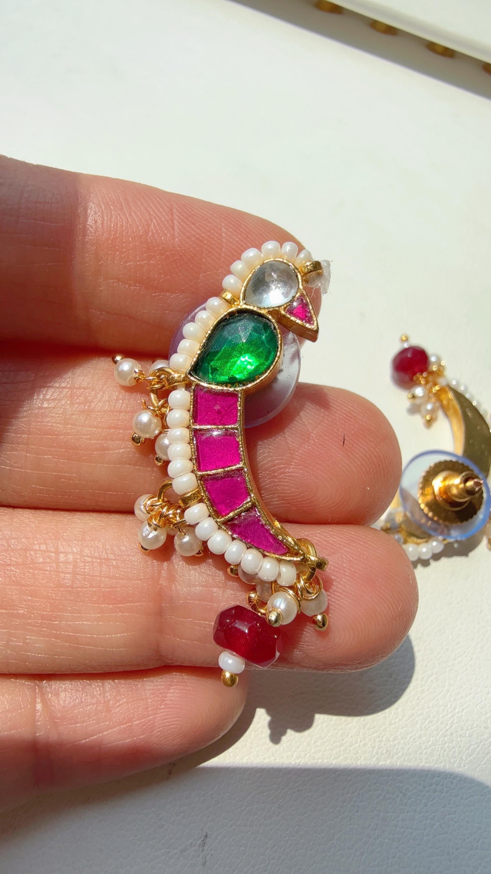 Pachi Kundan earrings/Bird pachi kundan earrings/Indian kundan earrings/Ruby green earrings