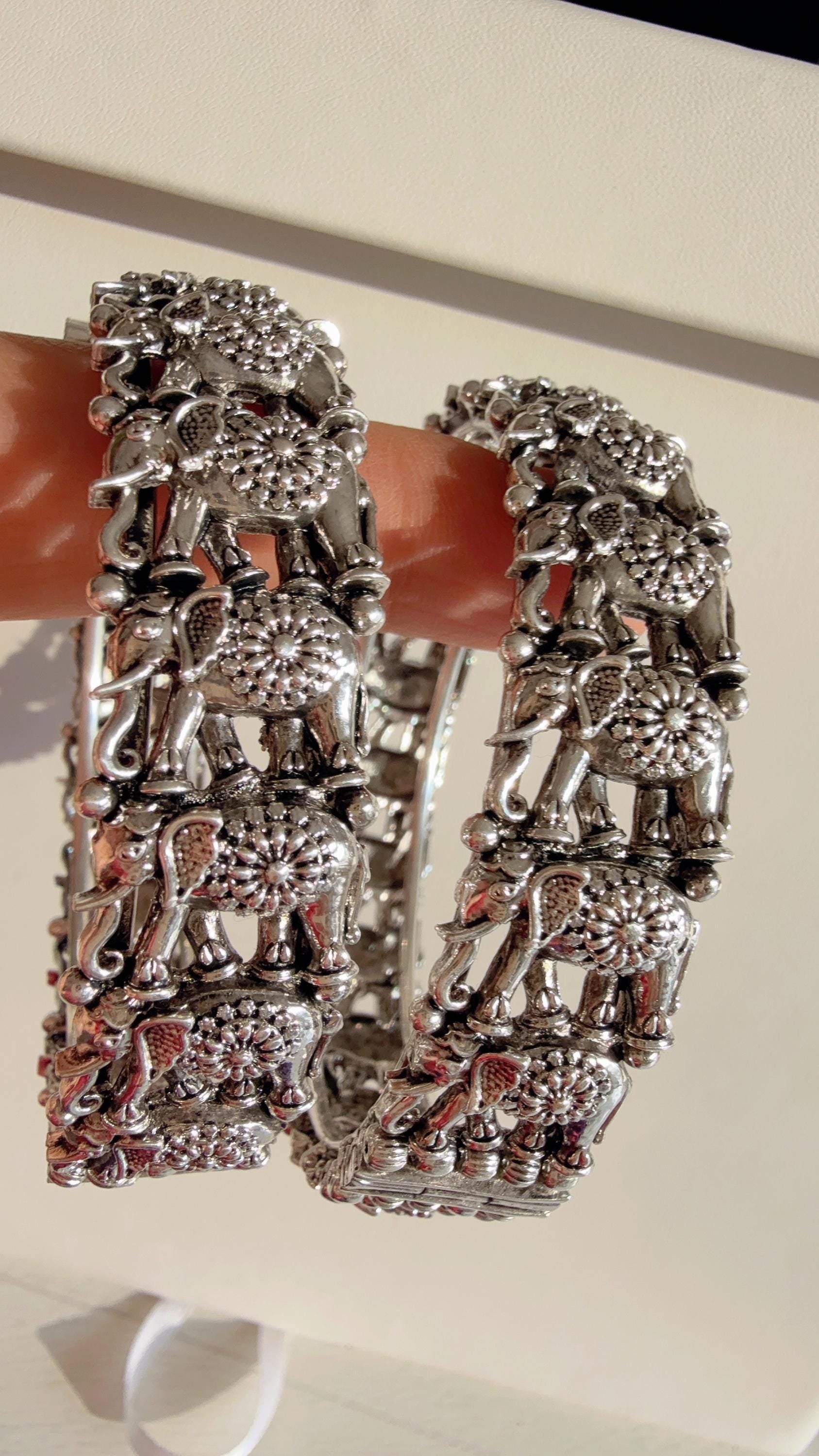 Openable Oxidized Silver elephant Bangles /German Silver /Oxidized Bangles/ Silver Bracelet /Indian bangles//Indian Wedding Bangles