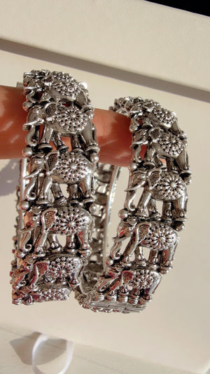 Openable Oxidized Silver elephant Bangles /German Silver /Oxidized Bangles/ Silver Bracelet /Indian bangles//Indian Wedding Bangles