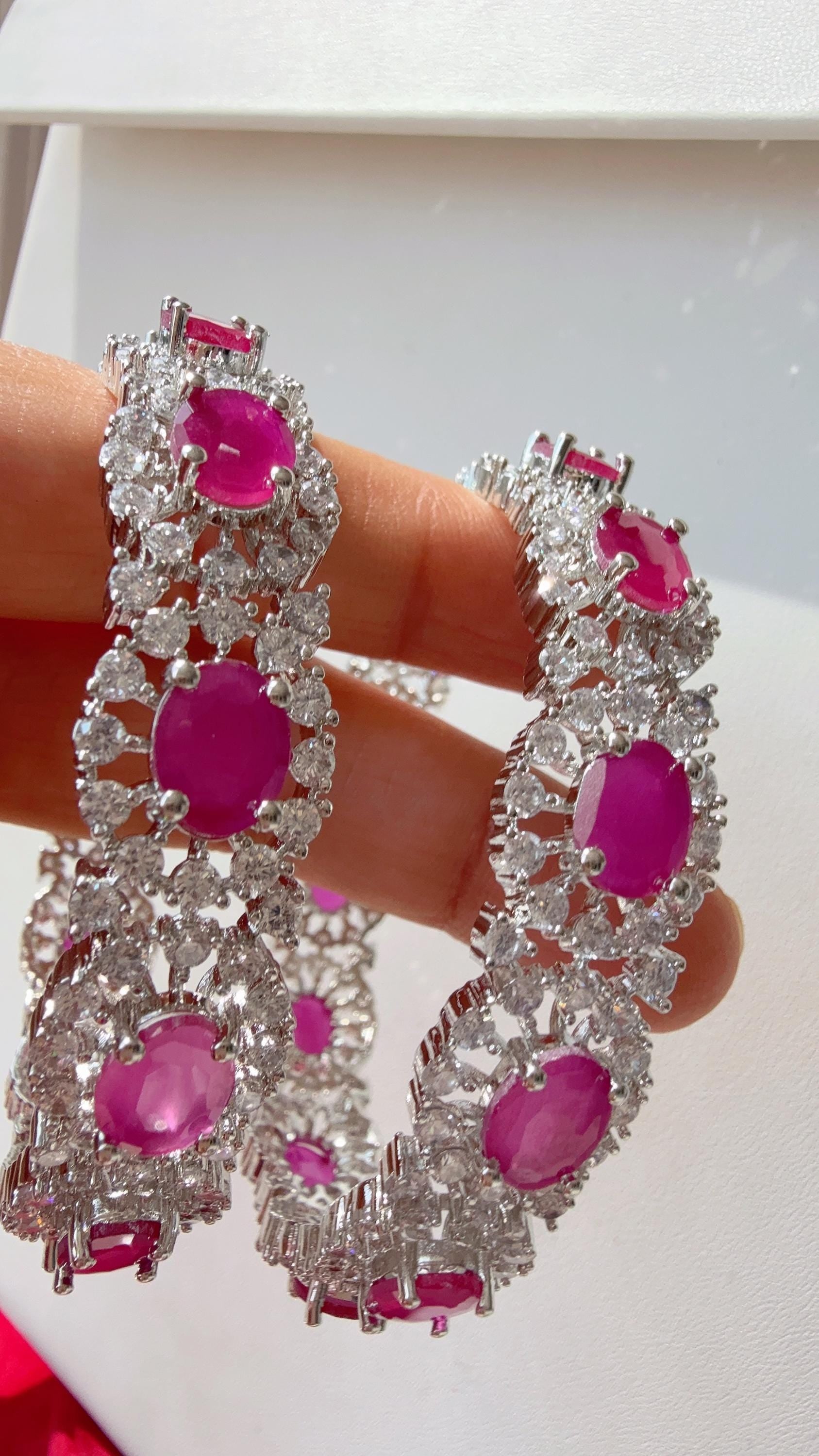Ruby silver diamond Bangles/Ruby CZ Adkada bangles//indian bangles/Indian Jewelry /bridal jewelry/American Diamond kada Bangles