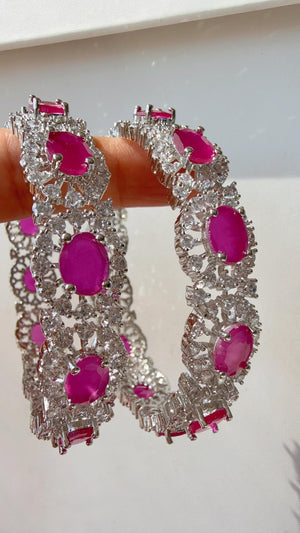 Ruby silver diamond Bangles/Ruby CZ Adkada bangles//indian bangles/Indian Jewelry /bridal jewelry/American Diamond kada Bangles