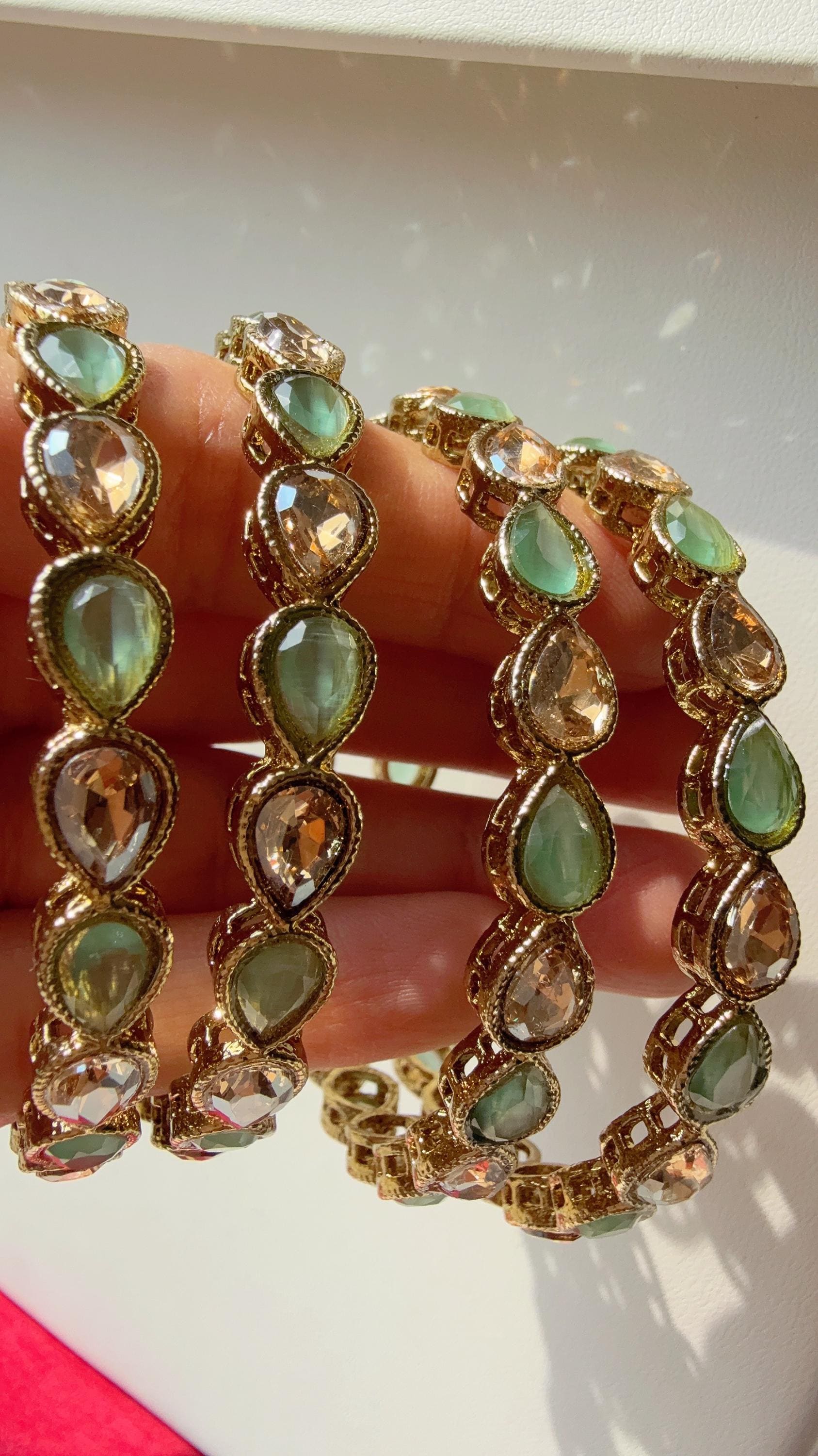 Antique finish Kundan polki Mint Bangles Set(4 Pc)/Indian bangles/Indian Jewelry/ Mint Kundan Bangles/ kundan bangles/Bridal bangles