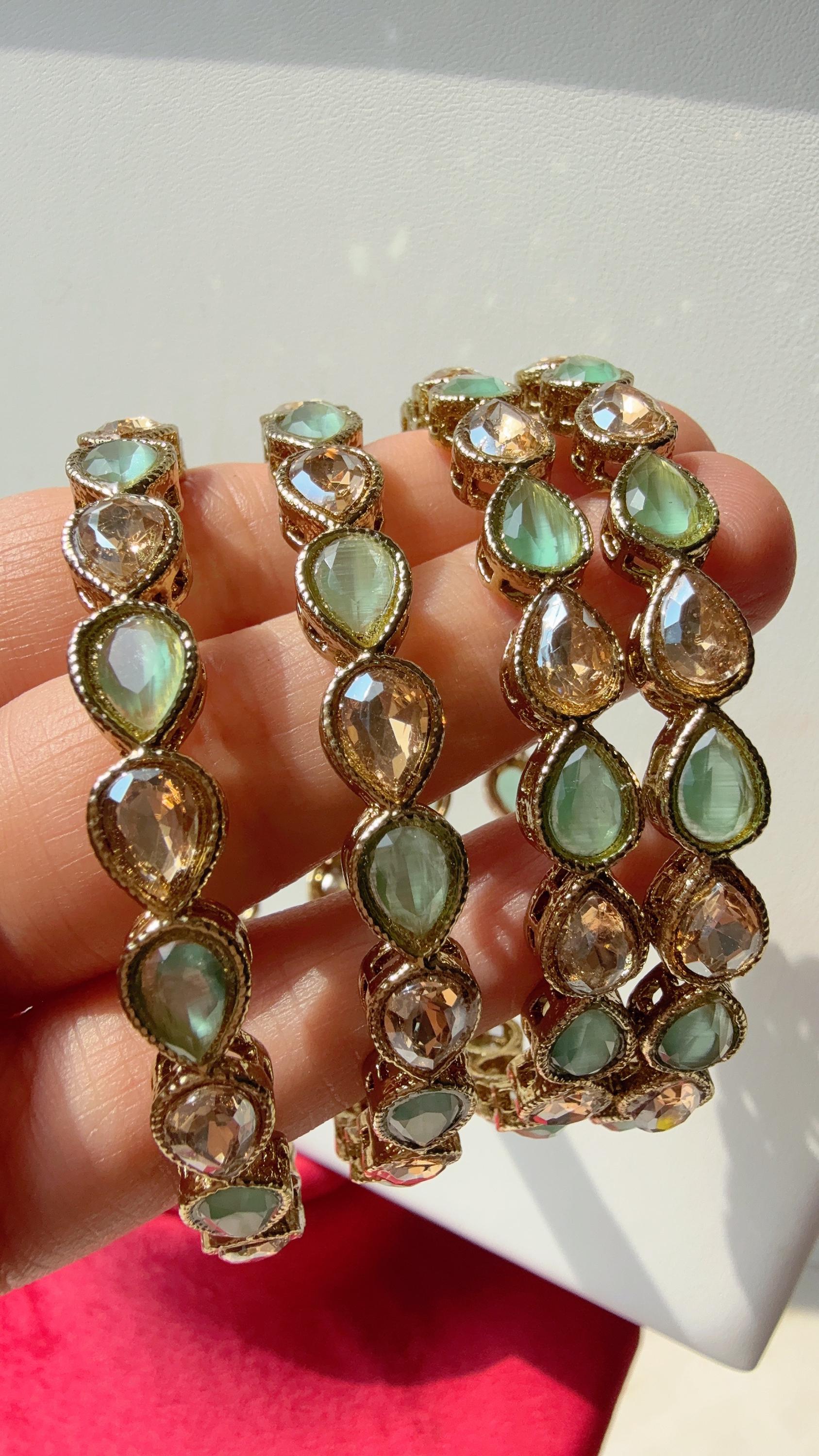 Antique finish Kundan polki Mint Bangles Set(4 Pc)/Indian bangles/Indian Jewelry/ Mint Kundan Bangles/ kundan bangles/Bridal bangles