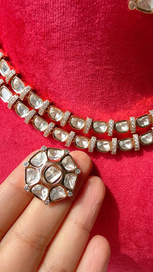 Double strand Moissanite diamond Gold Plated necklace/Kundan Jewelry Moissanite necklace set/diamond Necklace /Indian Bridal Jewelry