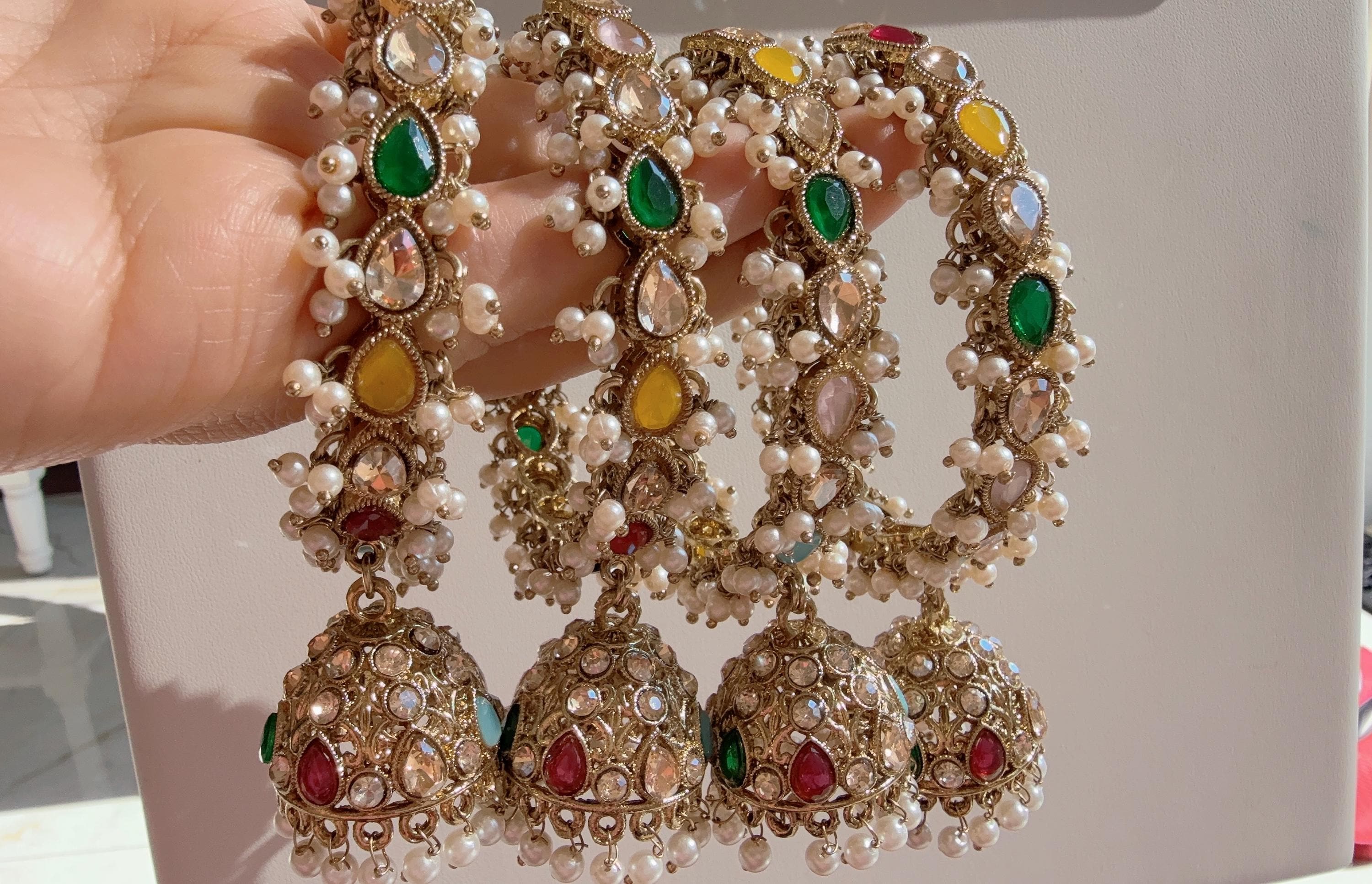 Set of 4 Multi Polki Kundan antique finish Jhumka Bangles/ Wedding bangles /Indian jewelry/ Kundan bangles/Navratan Multi Bridal bangles