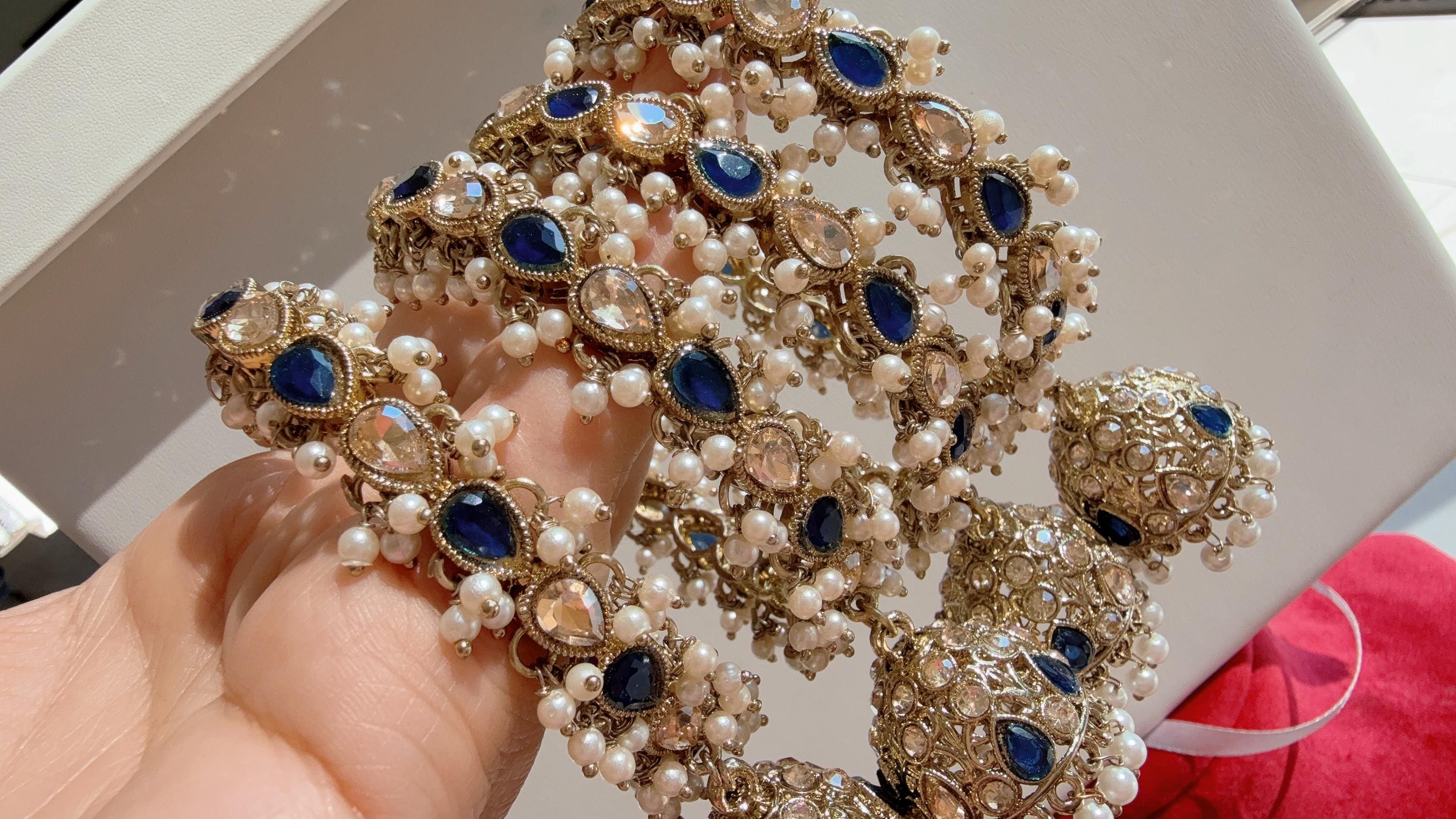 Set of 4 Blue Polki Kundan antique finish Jhumka Bangles/ Wedding bangles /Indian jewelry/ Kundan bangles/ Bridal bangles/Indian bangles