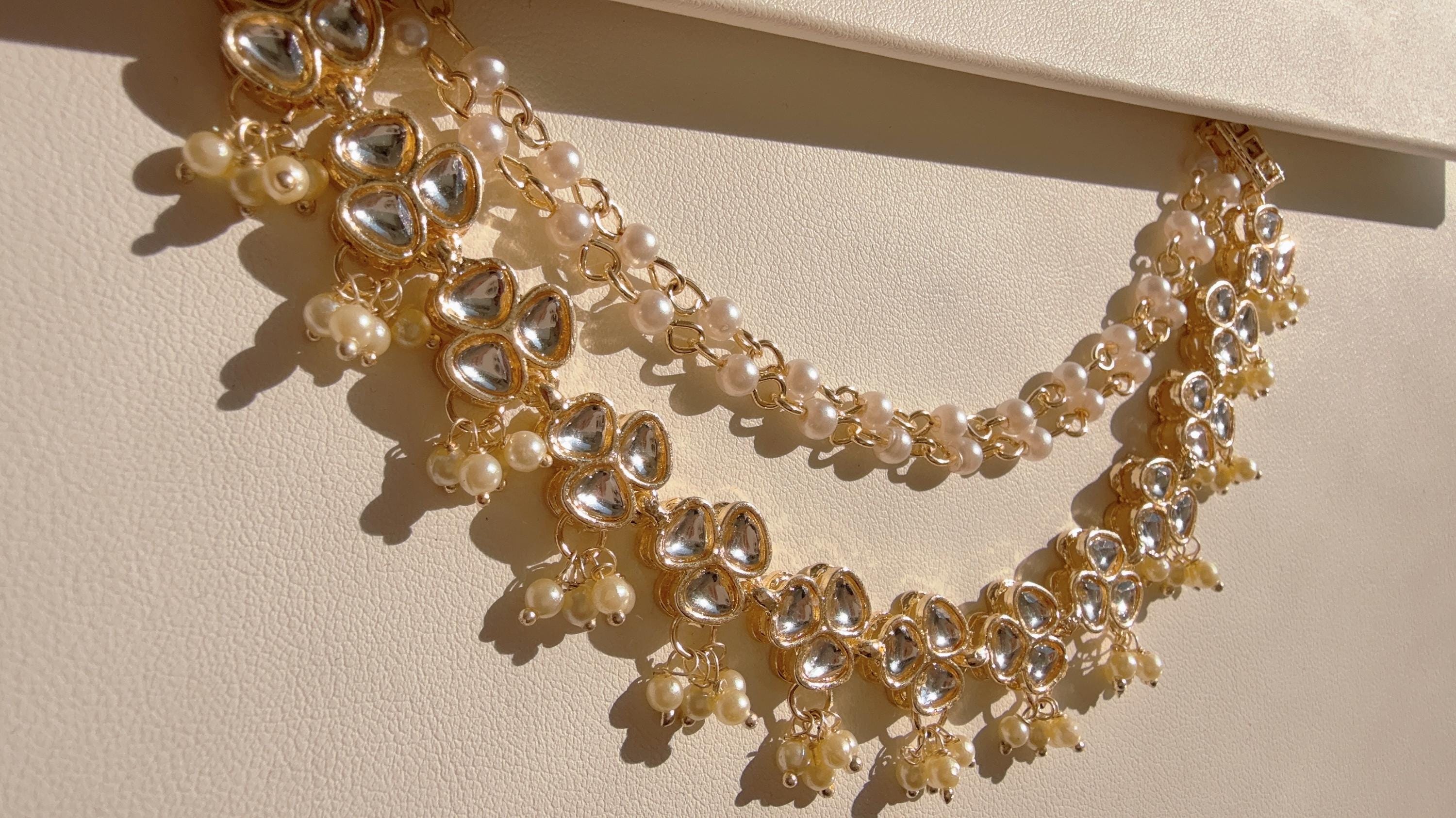 Gold kundan pearl Ear Chain pair/Sahare/Earring support chain/Kaan sahara//Pakistani Jewelry/Bahubali Earrings/Indian Jewelry