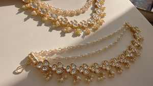 Gold kundan pearl Ear Chain pair/Sahare/Earring support chain/Kaan sahara//Pakistani Jewelry/Bahubali Earrings/Indian Jewelry
