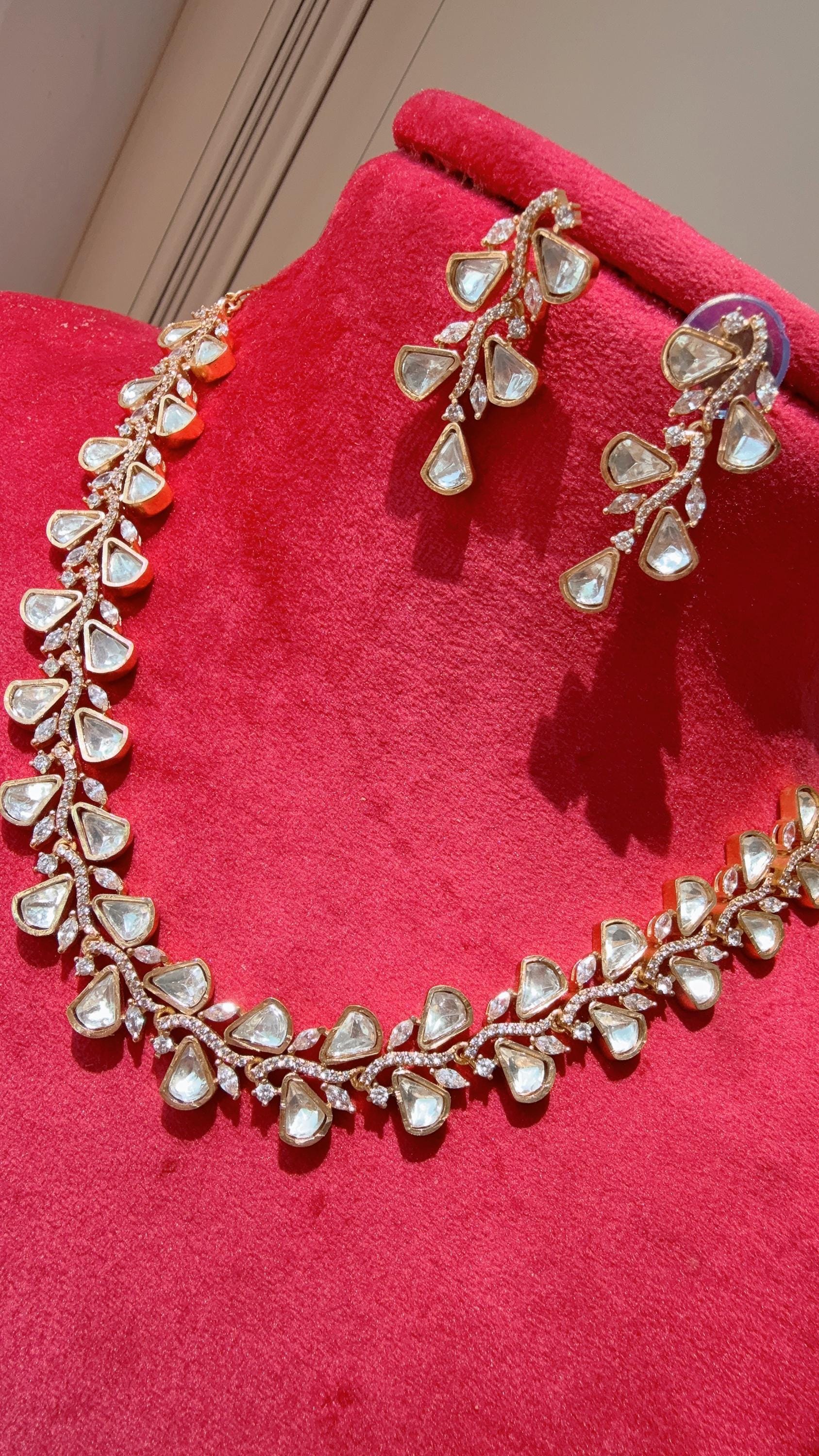 Moissanite diamond necklace set/Polki Kundan diamond choker Necklace / Indian Bridal Jewelry/Indian Wedding jewelry