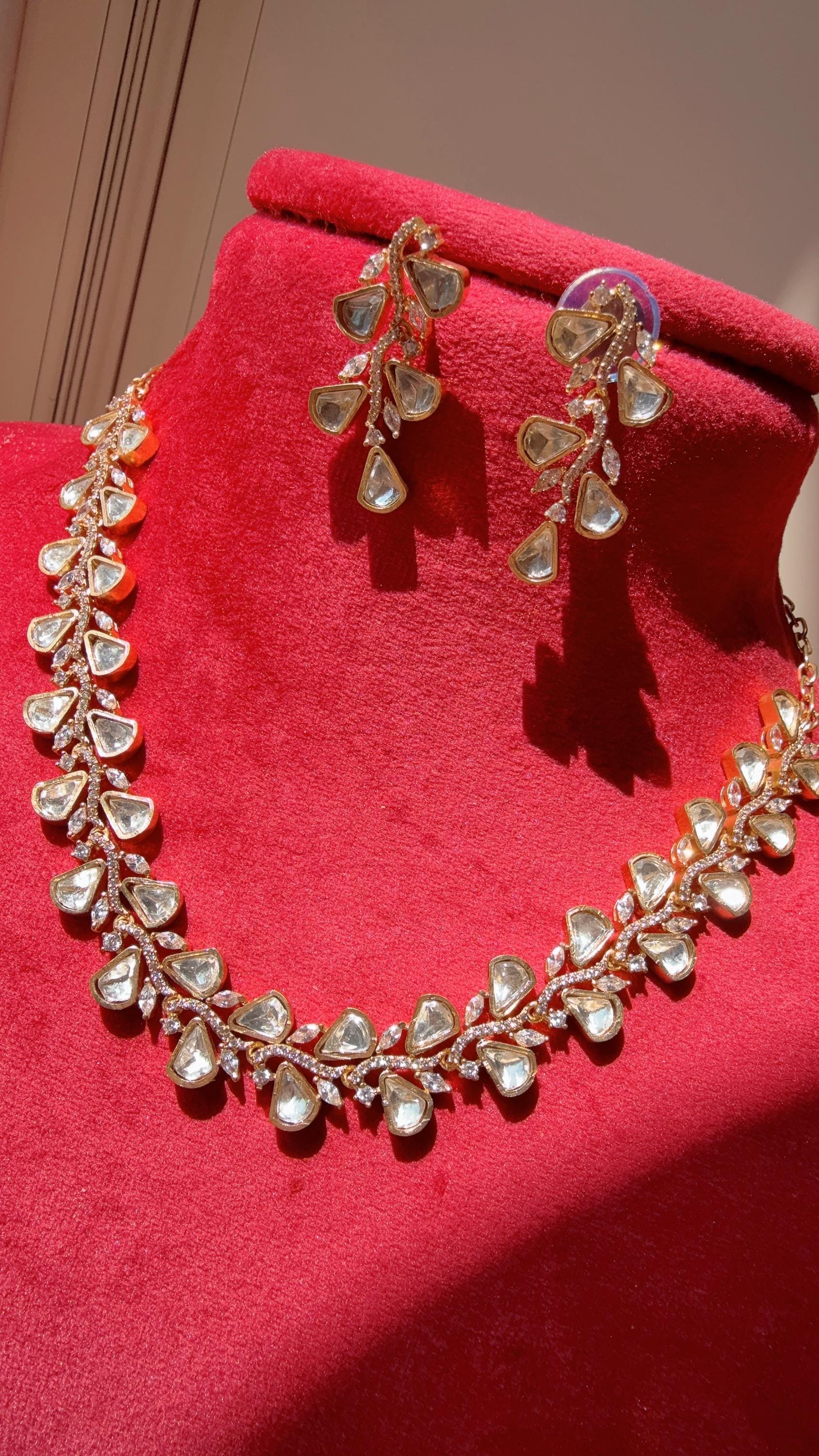 Moissanite diamond necklace set/Polki Kundan diamond choker Necklace / Indian Bridal Jewelry/Indian Wedding jewelry