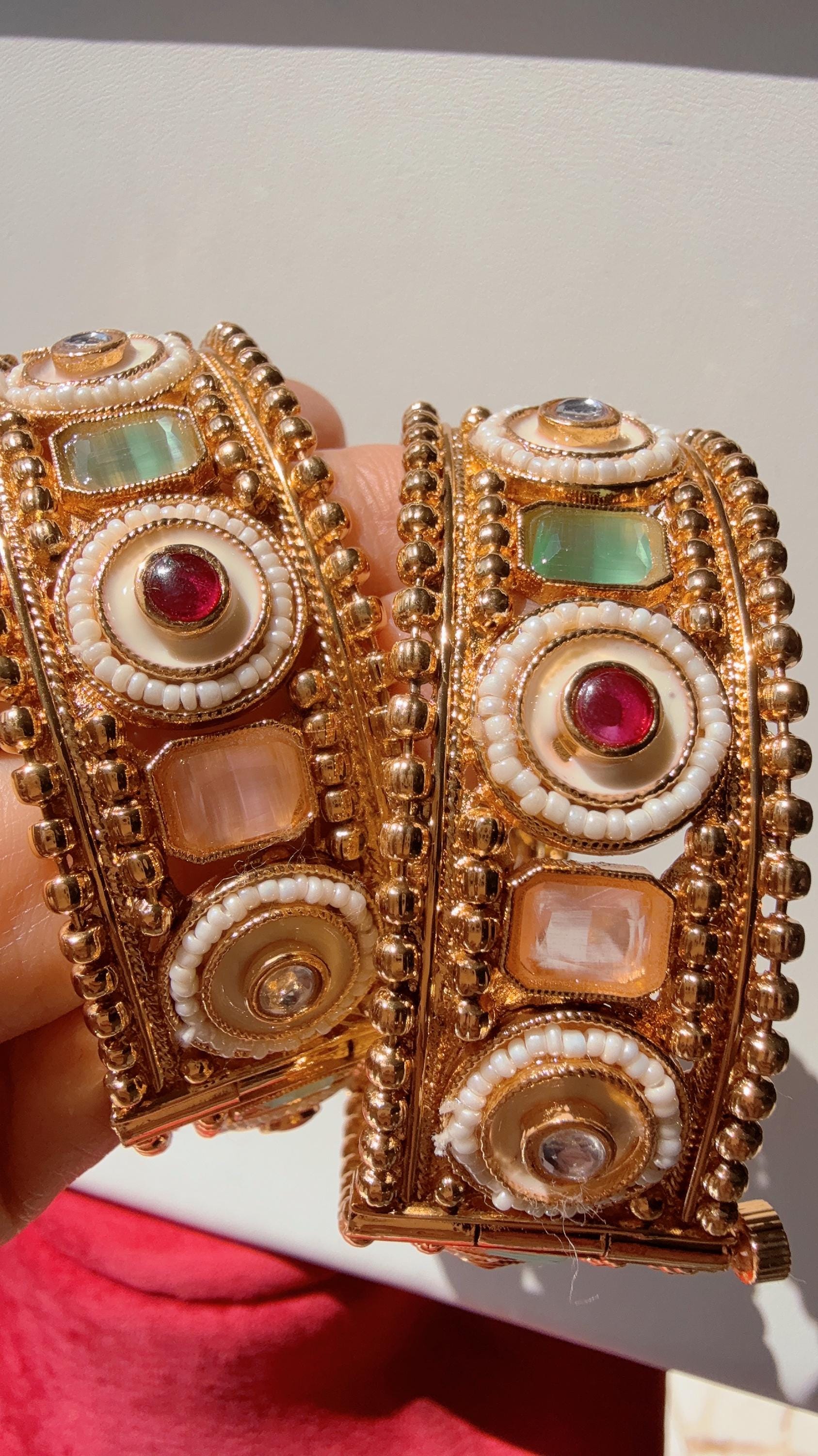 Openable Rajwadi multi color single wide kada /Antique gold Kada/Kundan bridal Kada /Mint pink Kada/Indian bangles /Indian Wedding jewelry