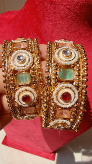 Openable Rajwadi multi color single wide kada /Antique gold Kada/Kundan bridal Kada /Mint pink Kada/Indian bangles /Indian Wedding jewelry
