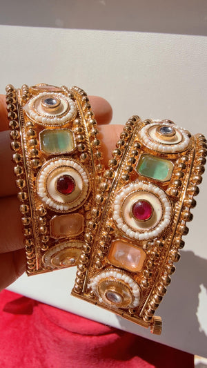 Openable Rajwadi multi color single wide kada /Antique gold Kada/Kundan bridal Kada /Mint pink Kada/Indian bangles /Indian Wedding jewelry