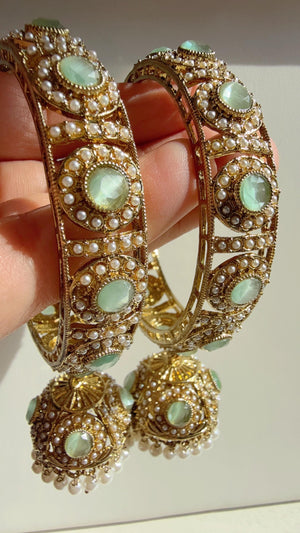 Antique polki kundan Mint jhumka kada pair /Mint kundan kada Bangle set/ Wedding Bangles/Mix n Match bangles/Indian jewelry