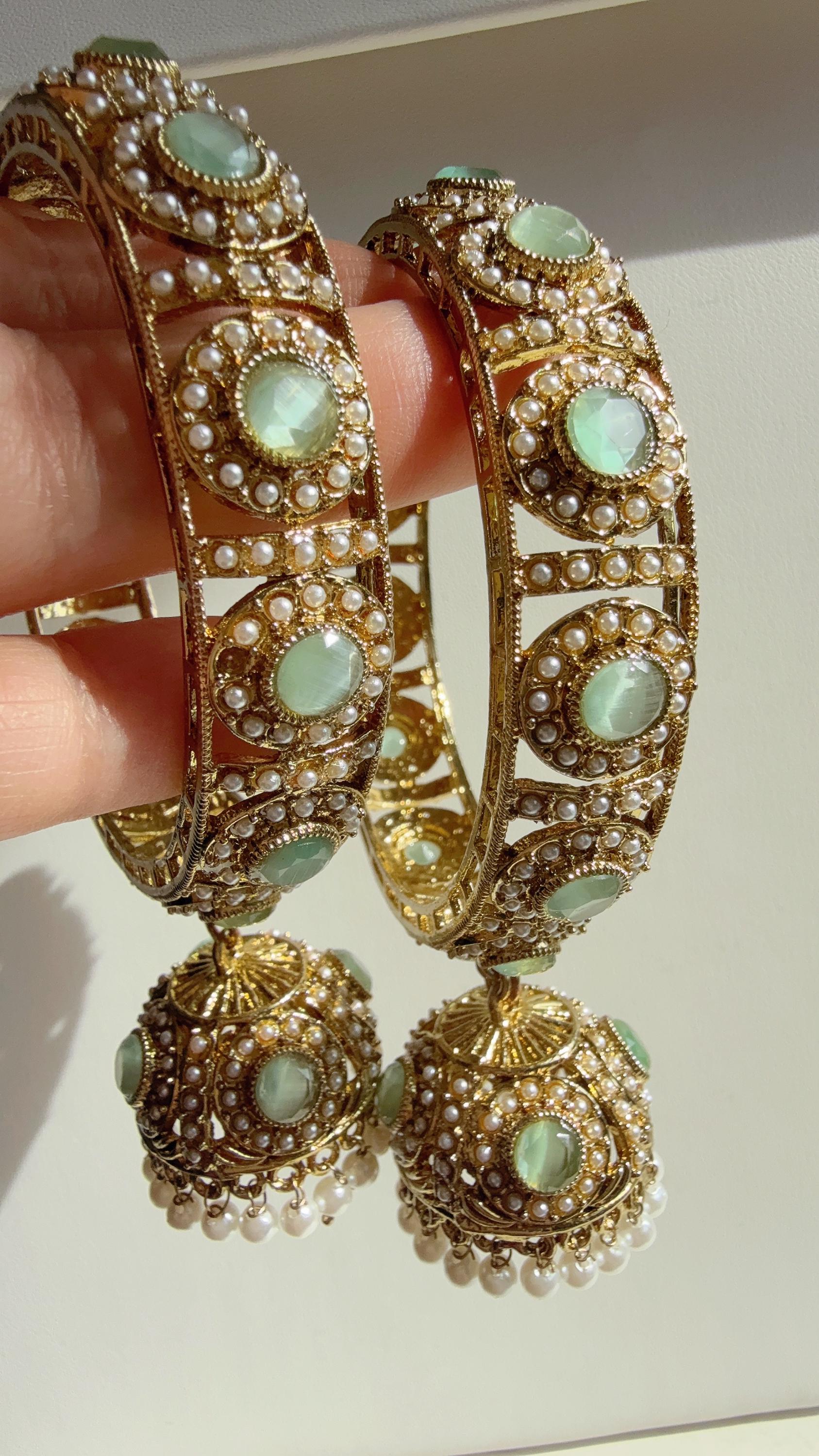 Antique polki kundan Mint jhumka kada pair /Mint kundan kada Bangle set/ Wedding Bangles/Mix n Match bangles/Indian jewelry