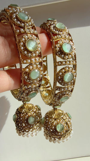 Antique polki kundan Mint jhumka kada pair /Mint kundan kada Bangle set/ Wedding Bangles/Mix n Match bangles/Indian jewelry