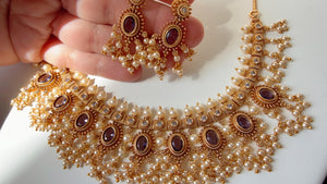 Gold Plated purple Choker Necklace Set/South Indian jewelry/Indian Wedding jewelry/Gold Finish purple stone necklace/Purple Choker Necklace