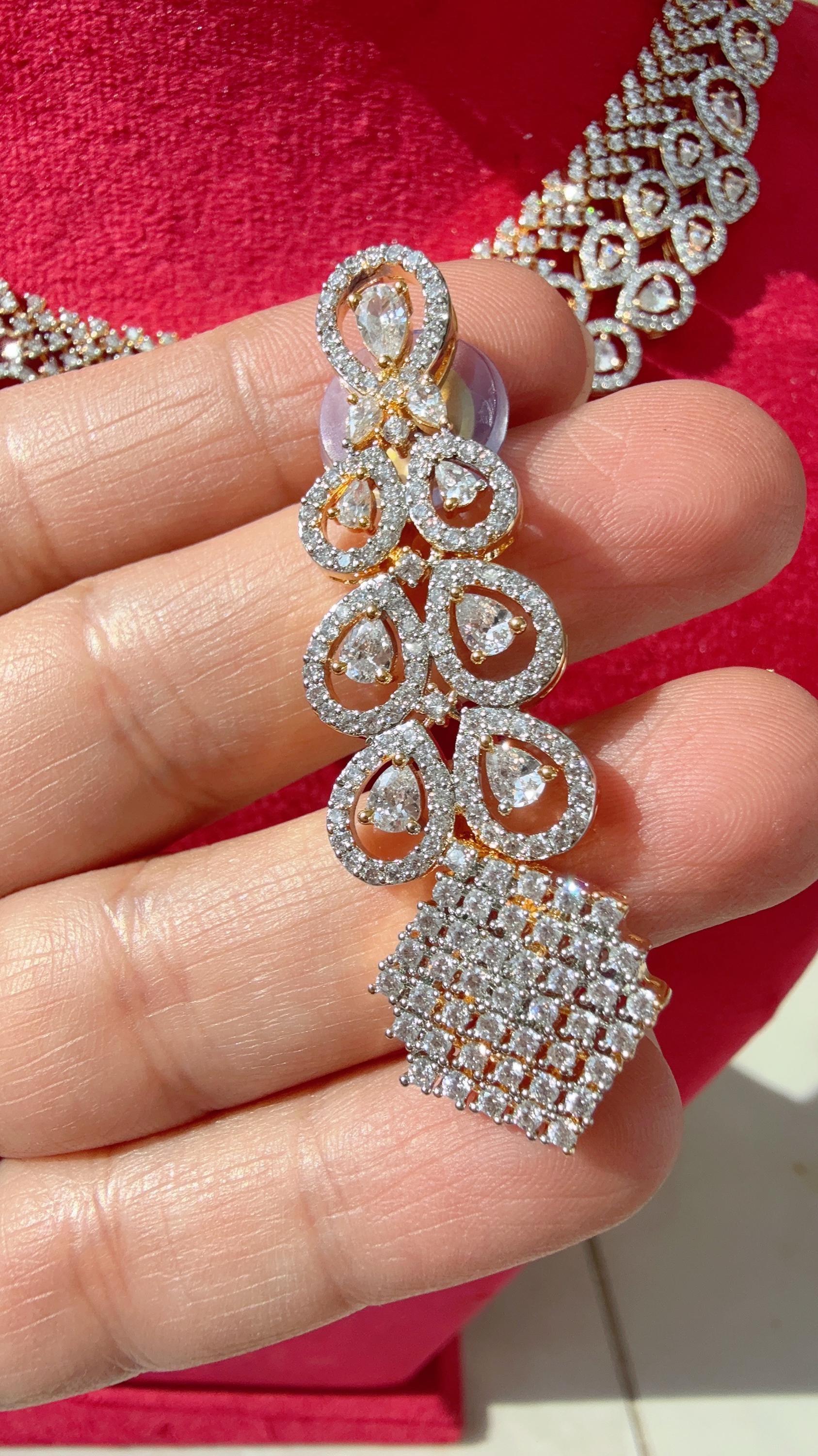 2 Tone diamond necklace /Indian jewelry/ CZ Choker/Bridal choker/ Indian Necklace/2 tone gold diamond choker/Bridal choker